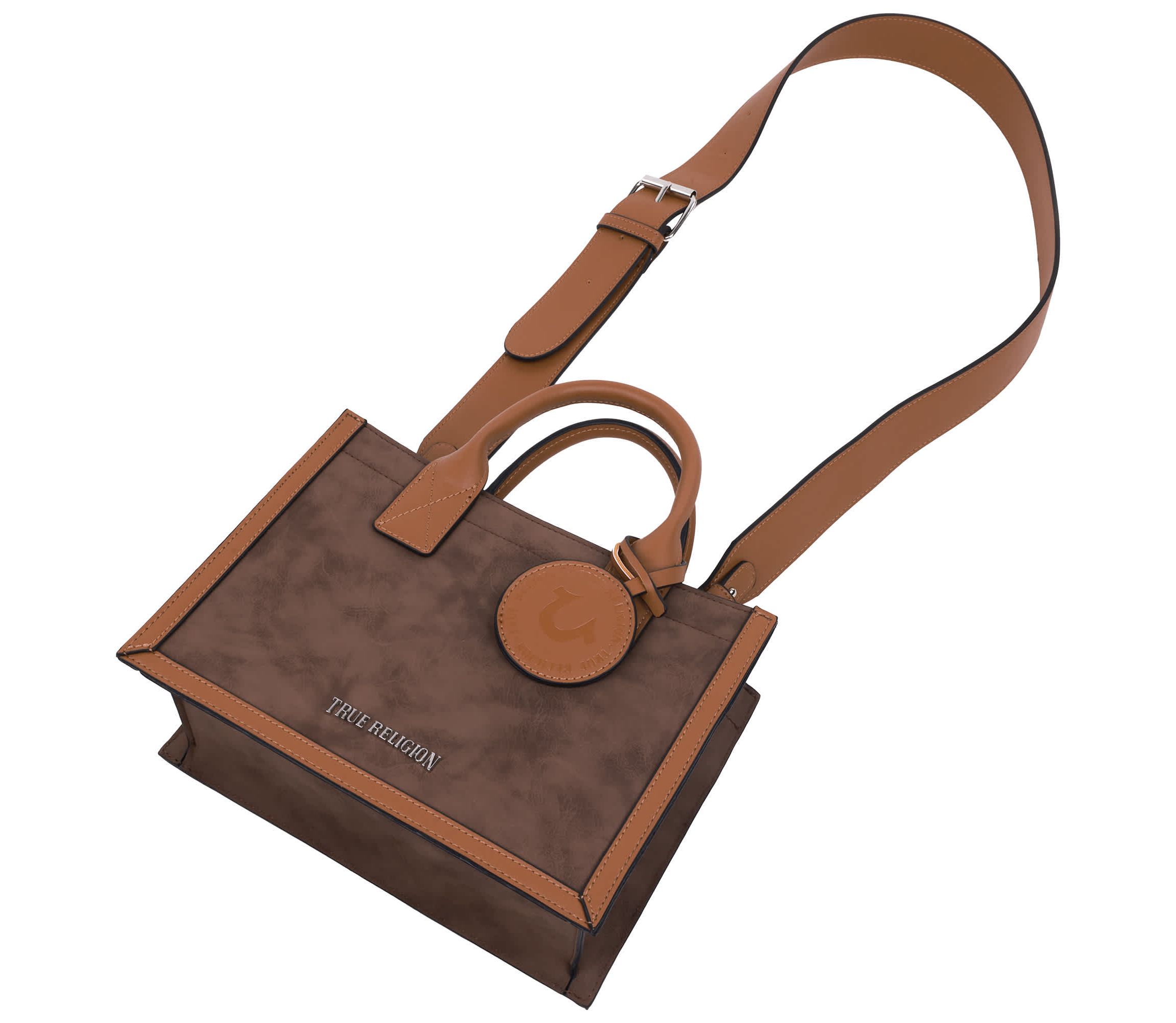 True Religion Suede PU Box Tote with Logo Tag