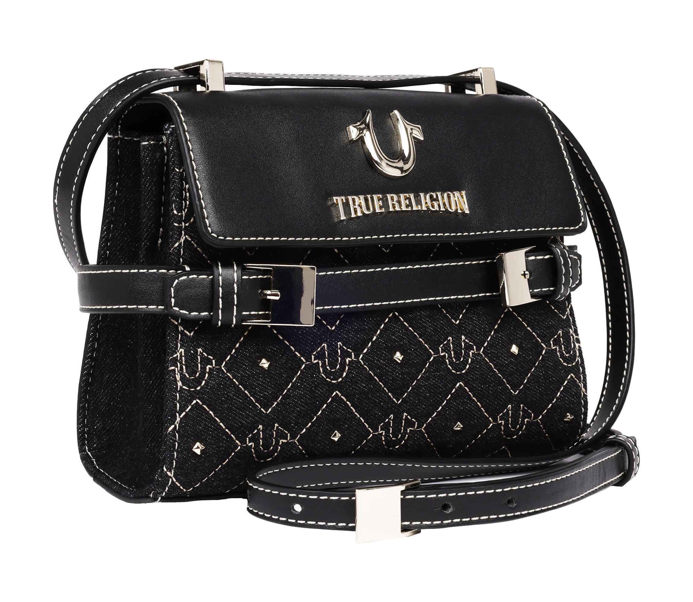 True Religion Studded Denim Flap Crossbody Bag