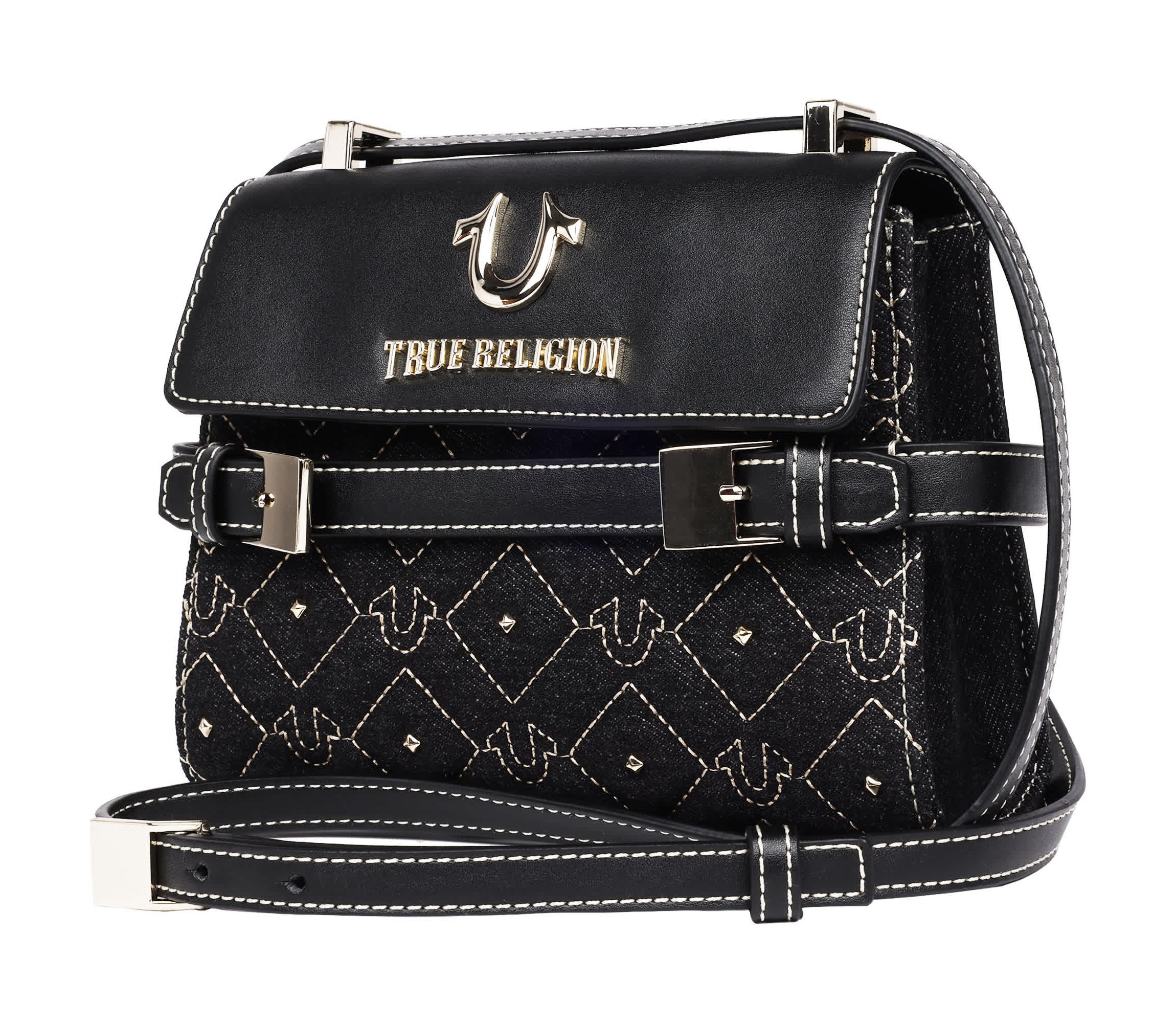 True Religion Studded Denim Flap Crossbody Bag