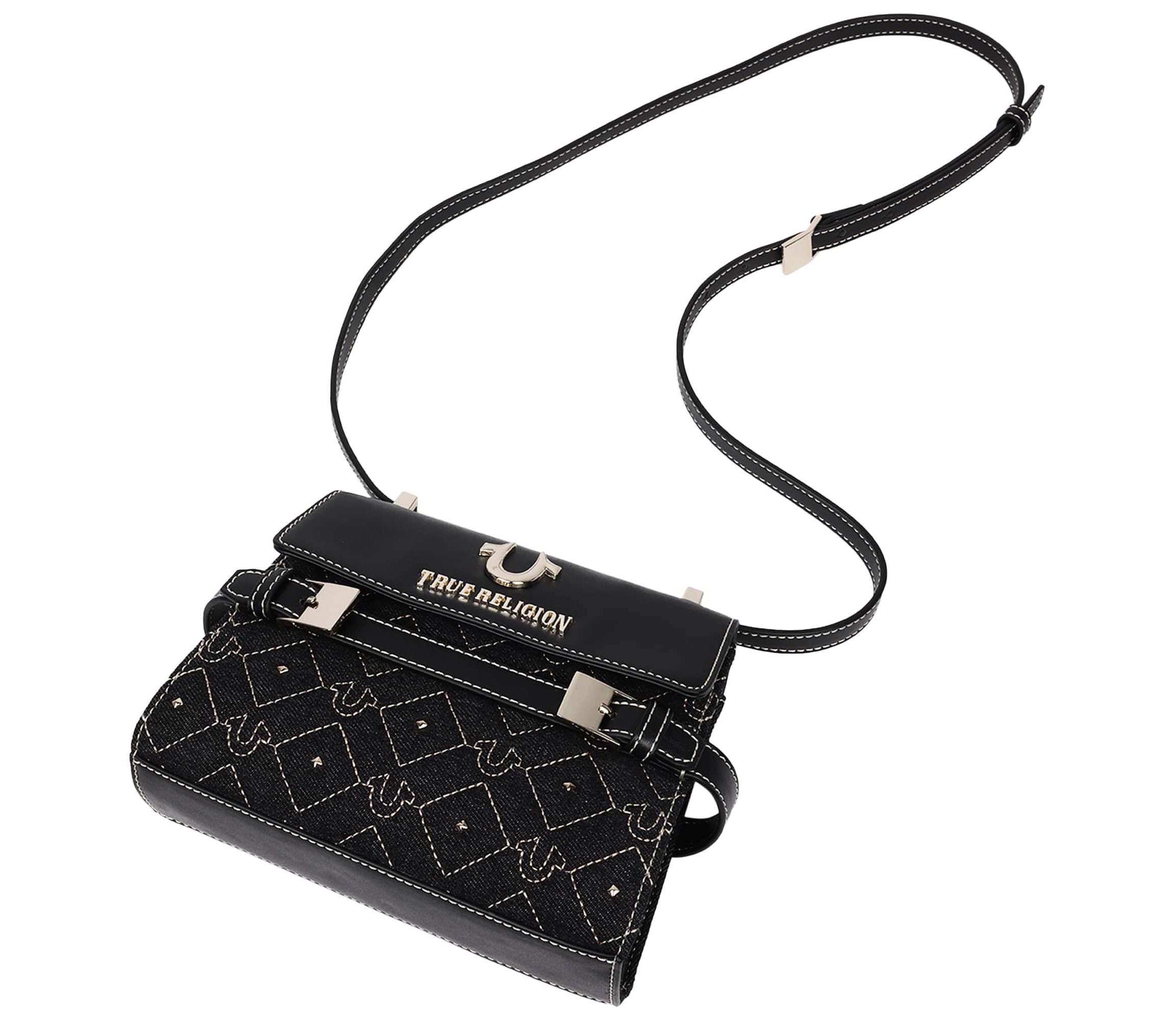 True Religion Studded Denim Flap Crossbody Bag