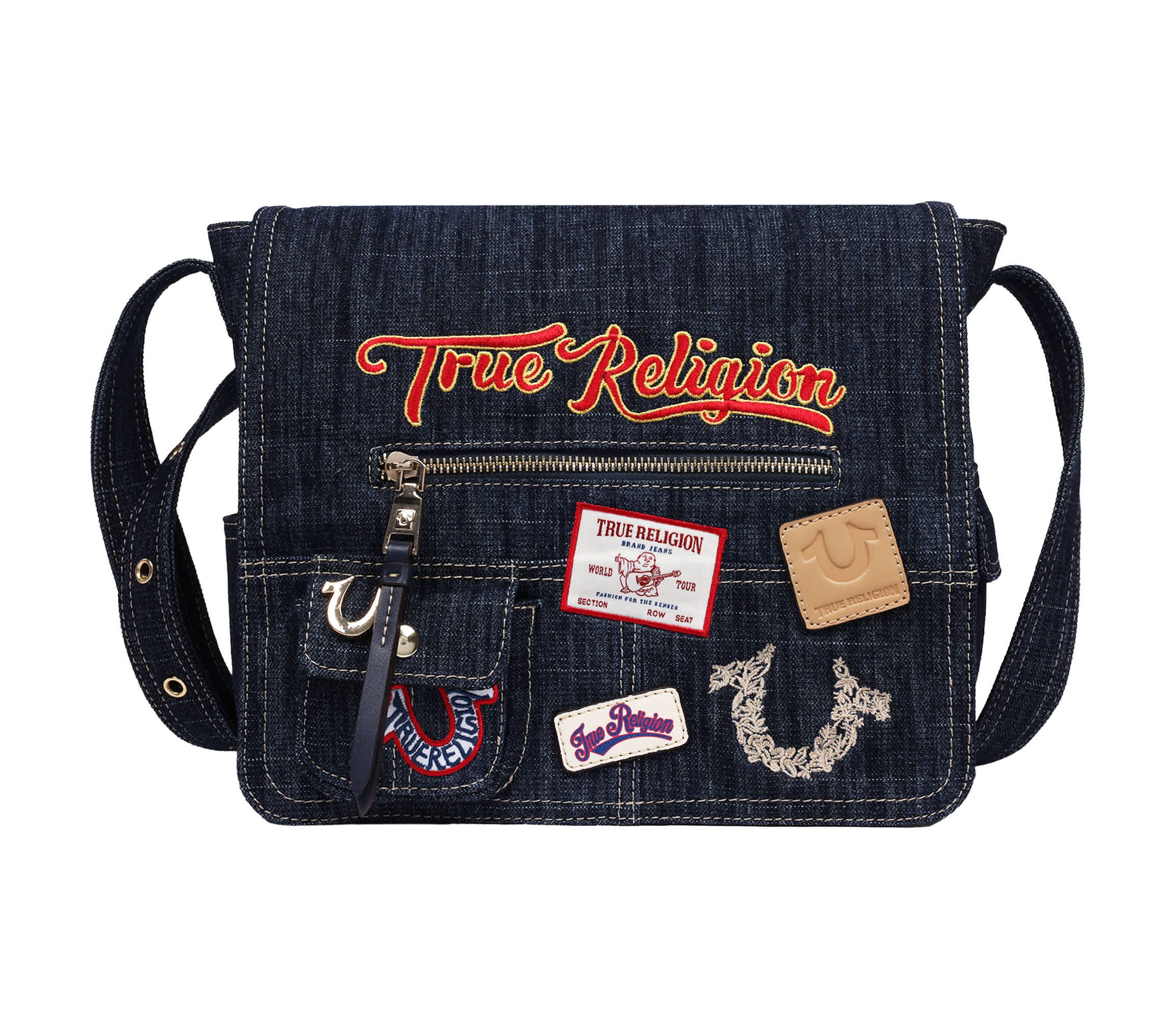 True Religion Multi Patch Denim Messenger Bag | Belk