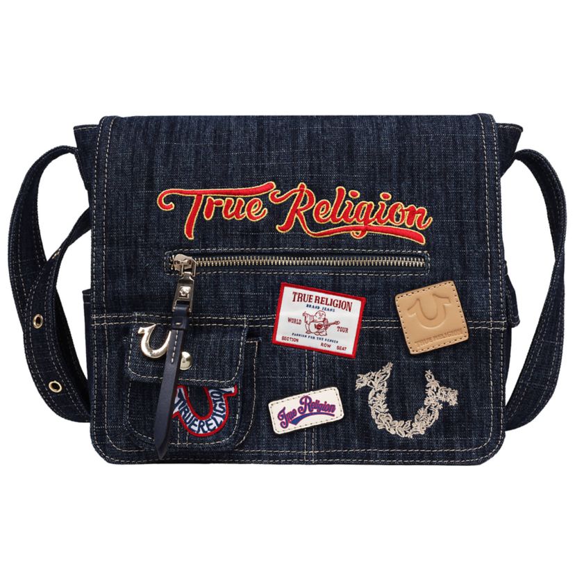 True Religion デニムショルダーバッグ True Religion True Religion Multi Patch Denim Messenger Bag | Belk