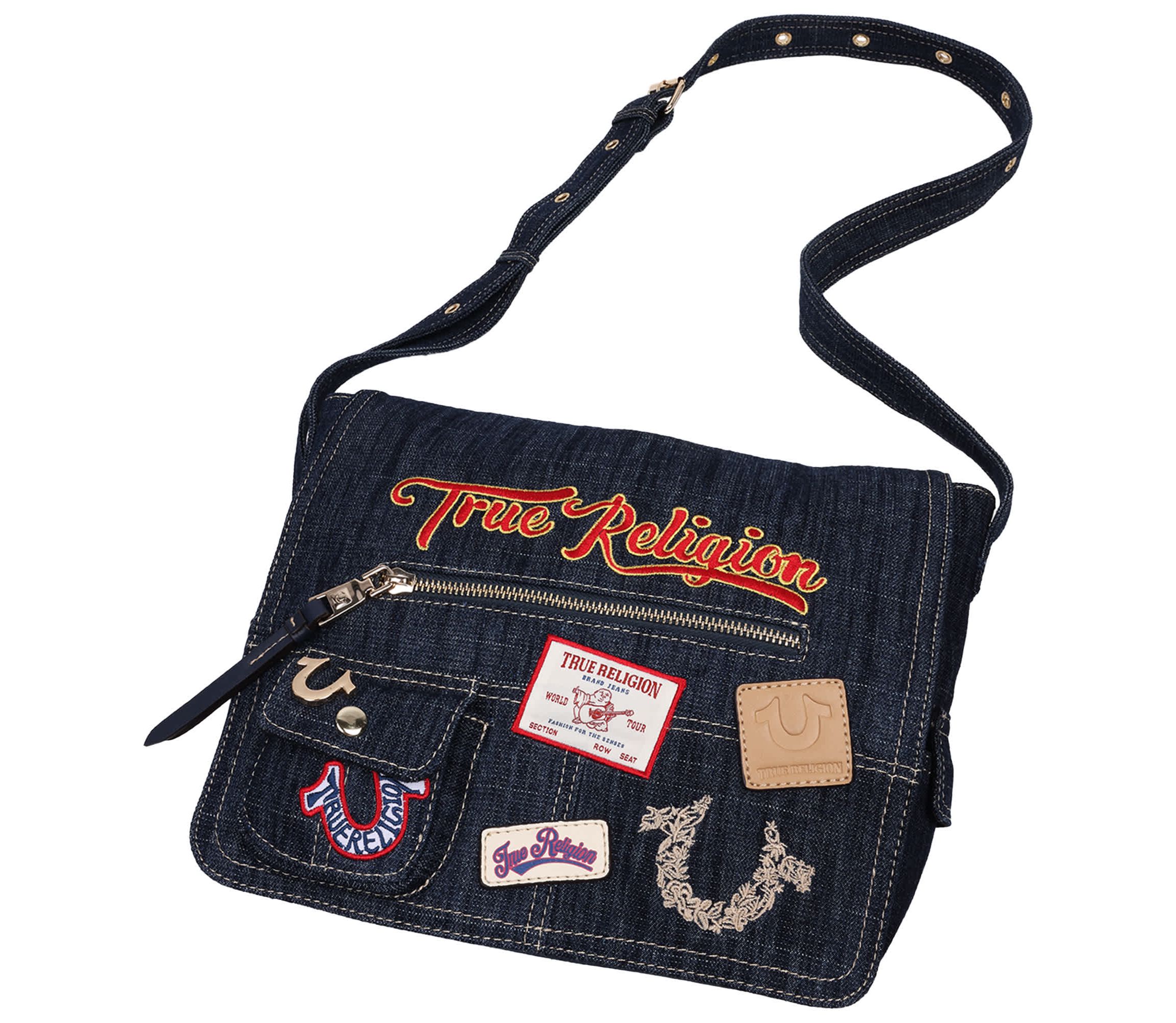 True Religion Multi Patch Denim Messenger Bag | Belk