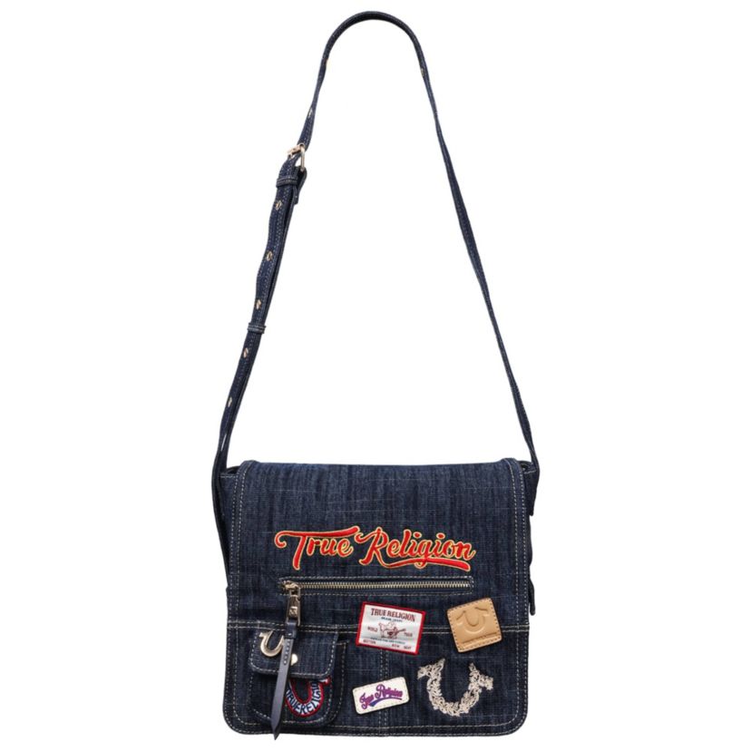 True Religion デニムショルダーバッグ True Religion True Religion Multi Patch Denim Messenger Bag | Belk