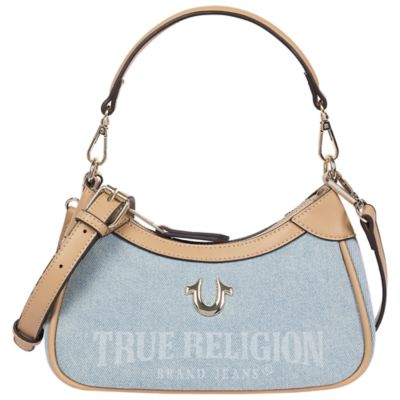 True Religion Blair Denim & PU Shoulder Bag â Logo Denim Mini Shoulder Bag with Detachable Strap (Denim)