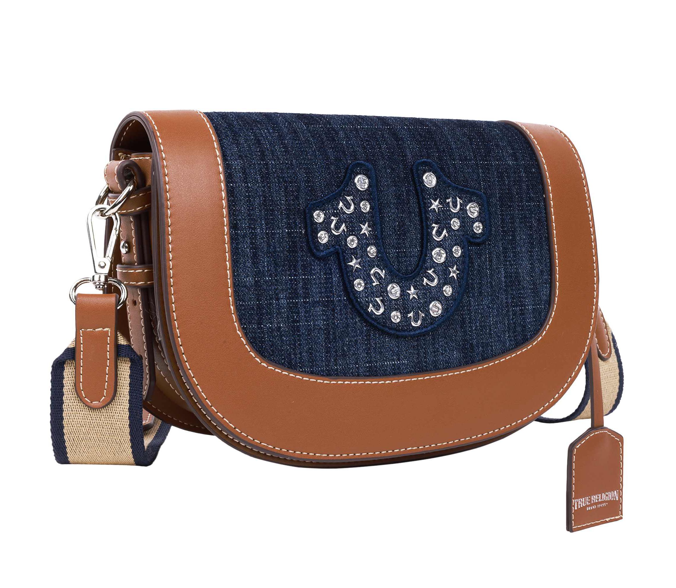 True Religion Studded Logo Denim Flap Bag