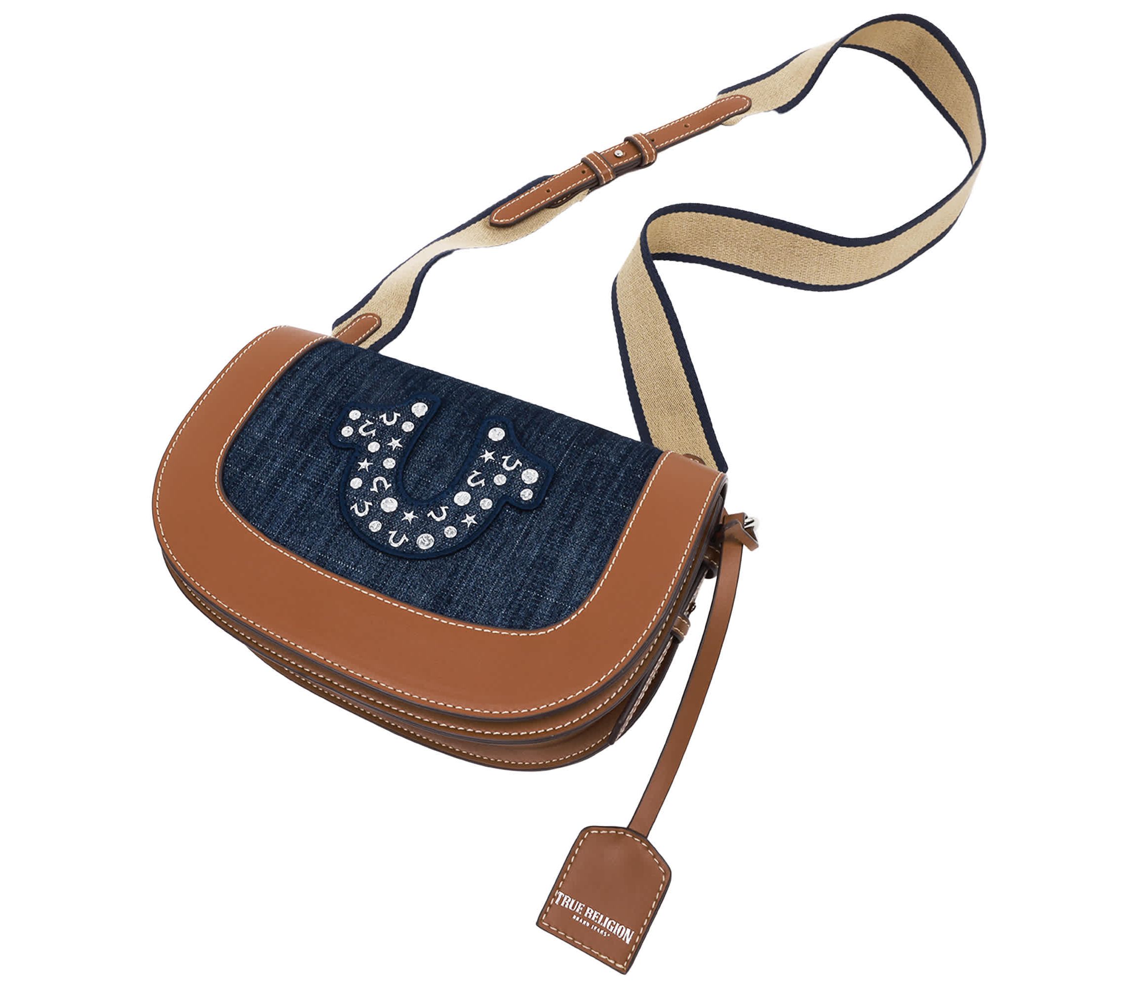 True Religion Studded Logo Denim Flap Bag