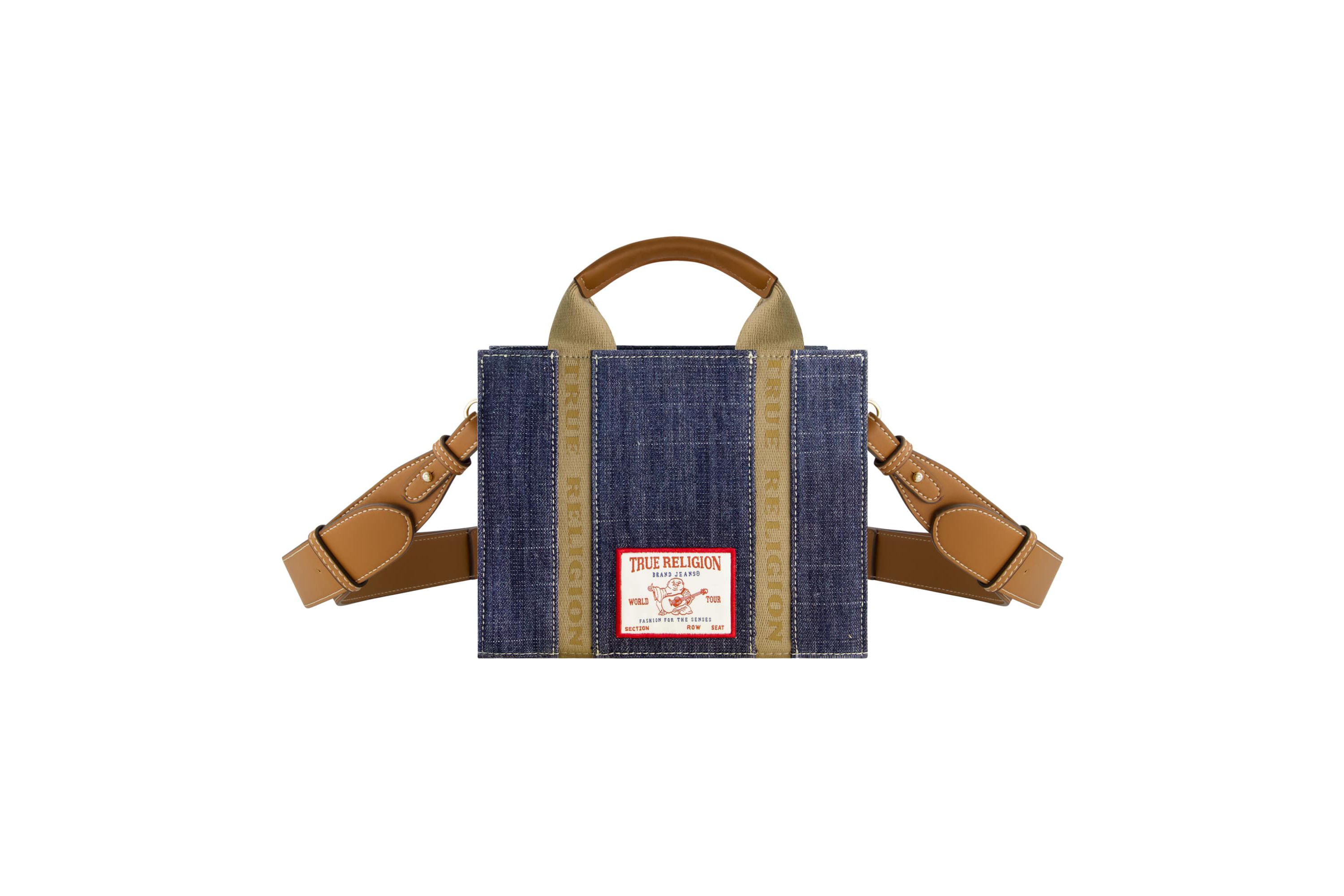 True Religion Licensed Denim Mini Box Tote with Adjustable Strap