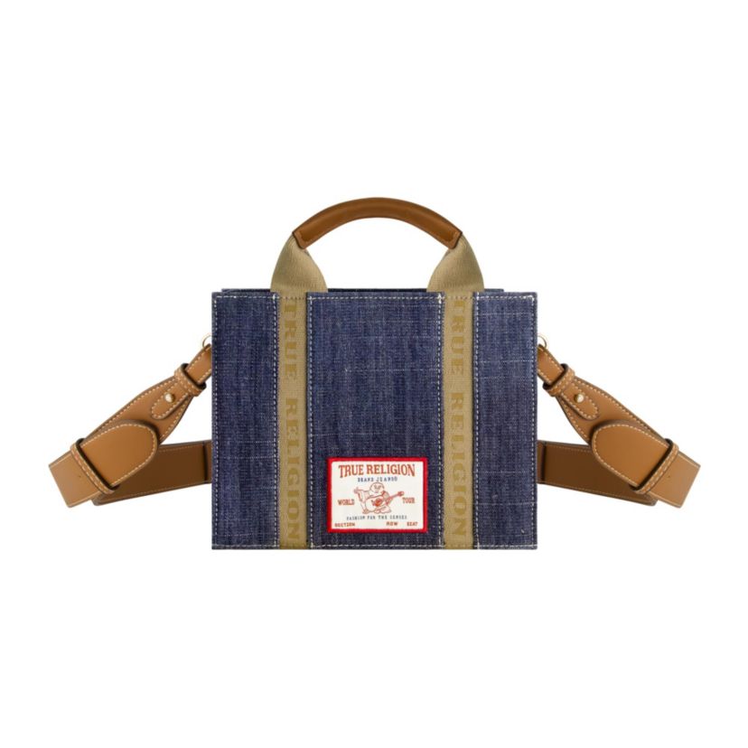 True Religion Licensed Denim Mini Box Tote with Adjustable Strap