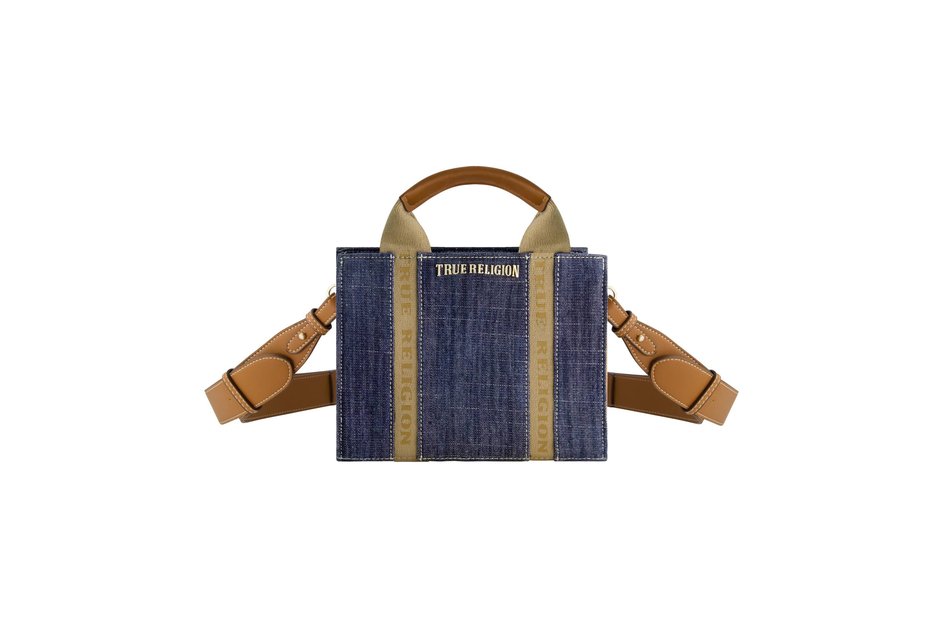 True Religion Licensed Denim Mini Box Tote with Adjustable Strap