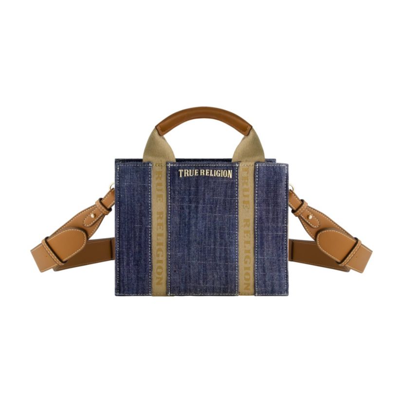 True Religion Licensed Denim Mini Box Tote with Adjustable Strap