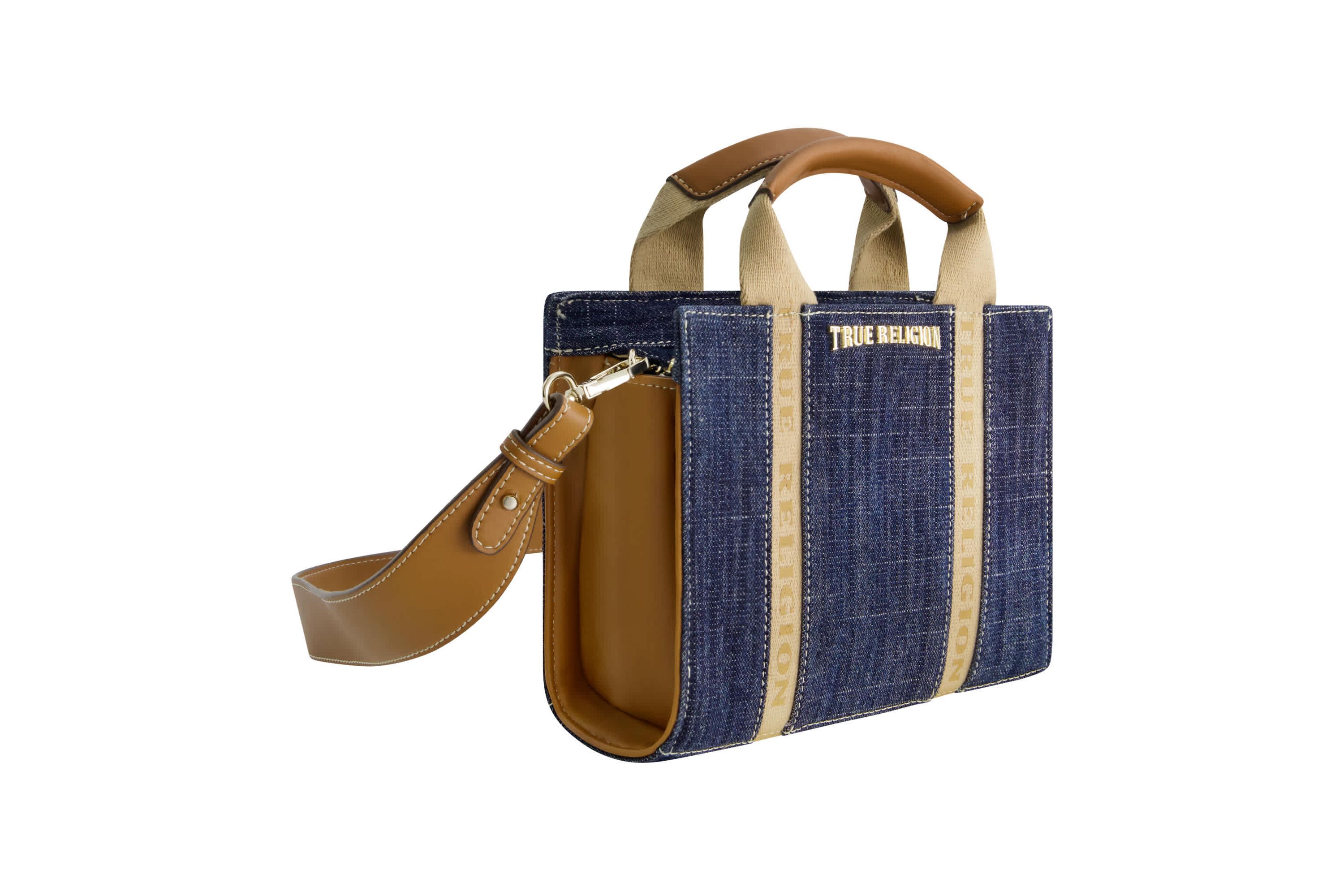 True Religion Licensed Denim Mini Box Tote with Adjustable Strap