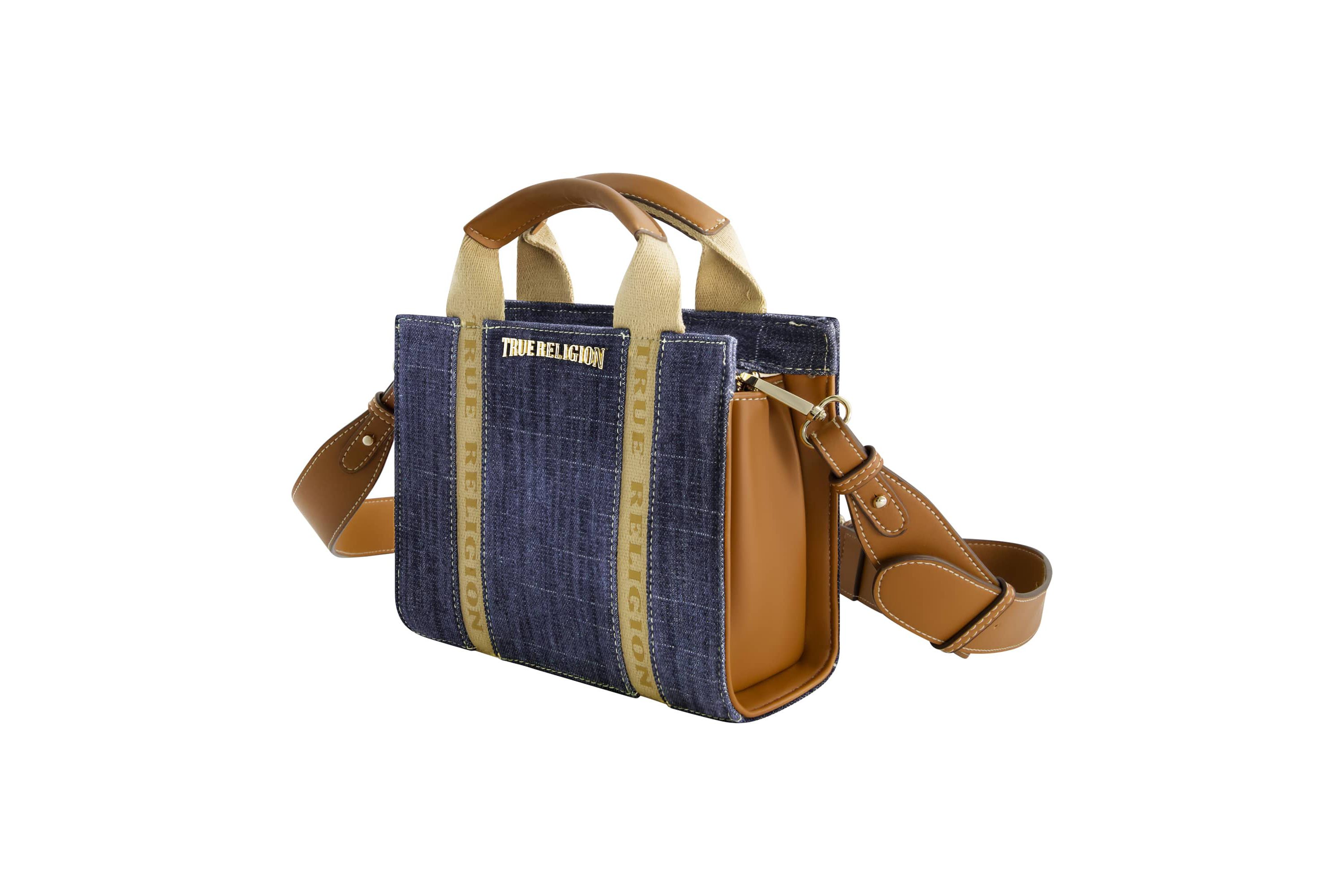 True Religion Licensed Denim Mini Box Tote with Adjustable Strap