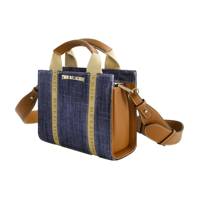True Religion Licensed Denim Mini Box Tote with Adjustable Strap