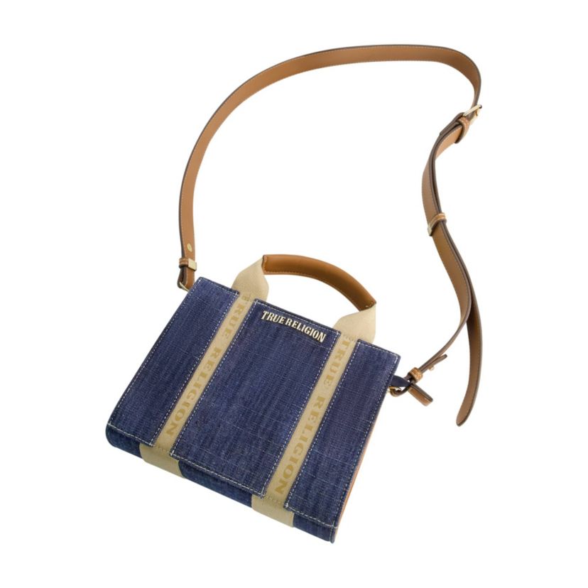 True Religion Licensed Denim Mini Box Tote with Adjustable Strap