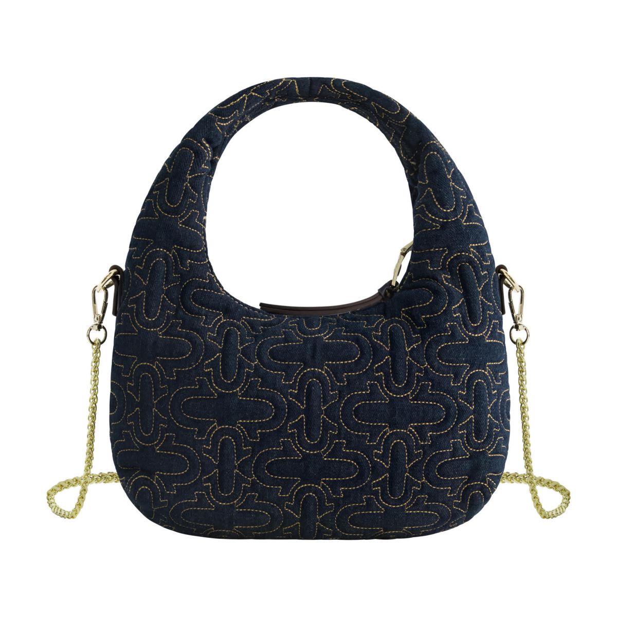 True Religion Womens Quilted Denim Hobo Bag with Gold Detailing