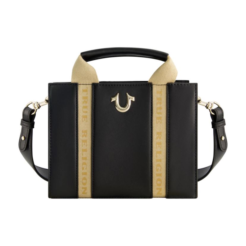 True Religion Licensed Faux Leather Mini Tote Bag with Branded Straps
