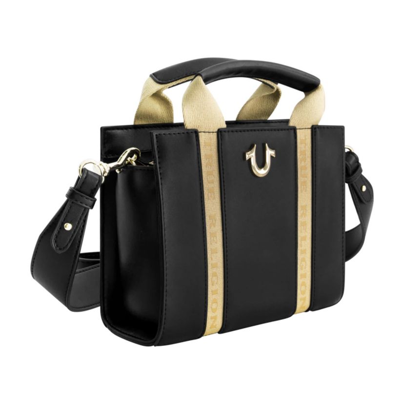 True Religion Licensed Faux Leather Mini Tote Bag with Branded Straps