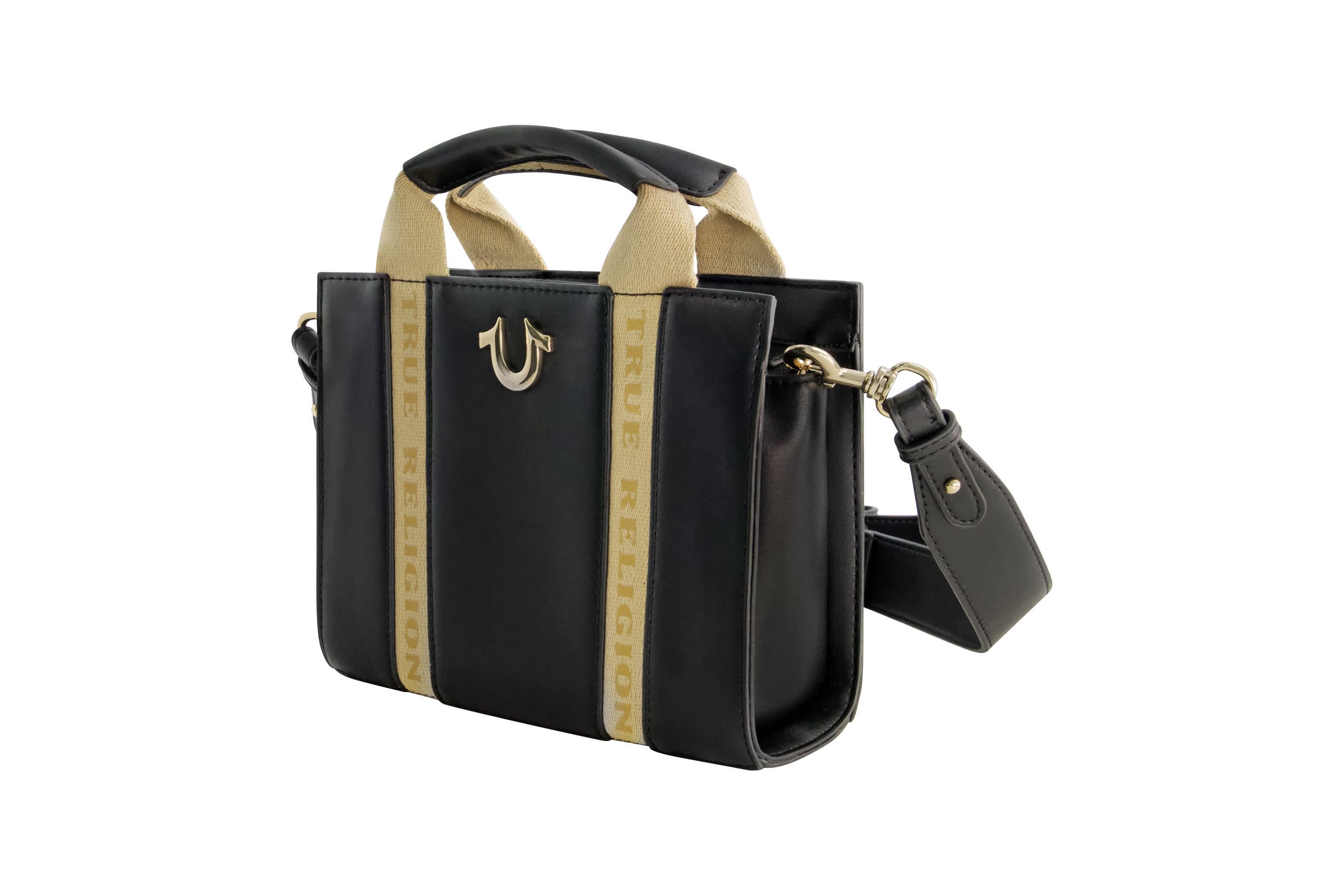 True Religion Licensed Faux Leather Mini Tote Bag with Branded Straps