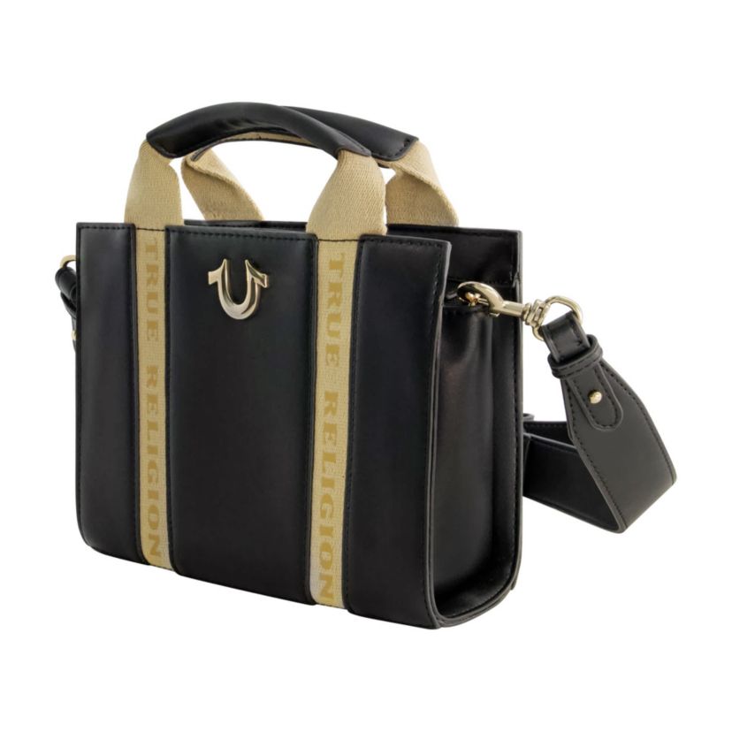 True Religion Licensed Faux Leather Mini Tote Bag with Branded Straps