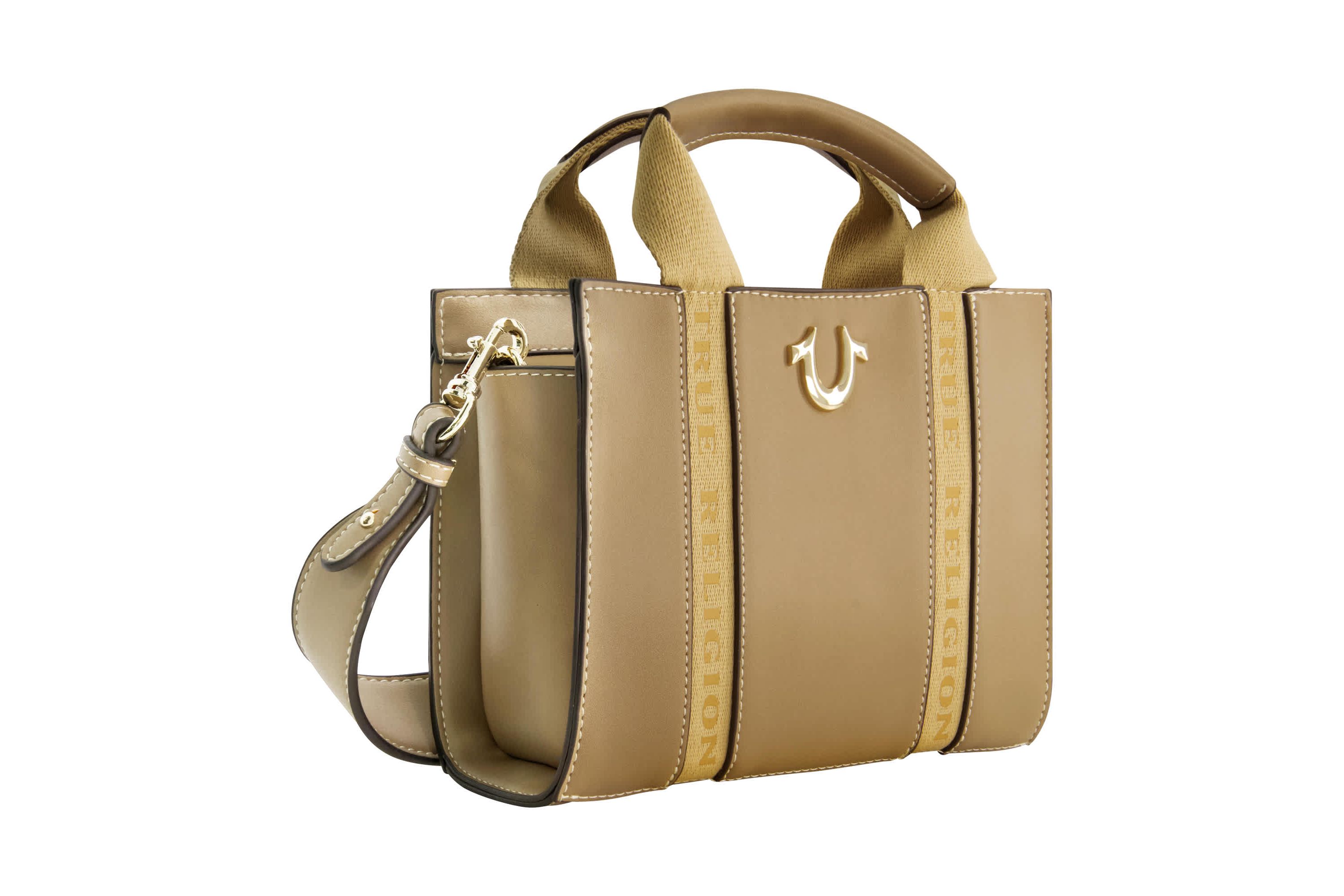 True Religion Licensed Faux Leather Mini Tote Bag with Branded Straps