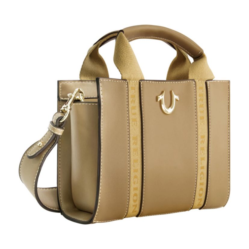True Religion Licensed Faux Leather Mini Tote Bag with Branded Straps