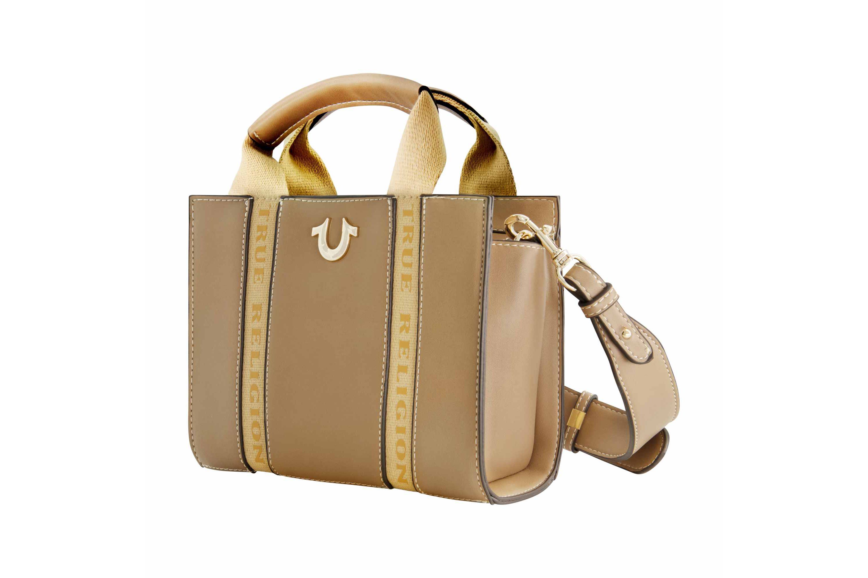 True Religion Licensed Faux Leather Mini Tote Bag with Branded Straps