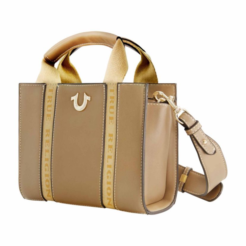 True Religion Licensed Faux Leather Mini Tote Bag with Branded Straps