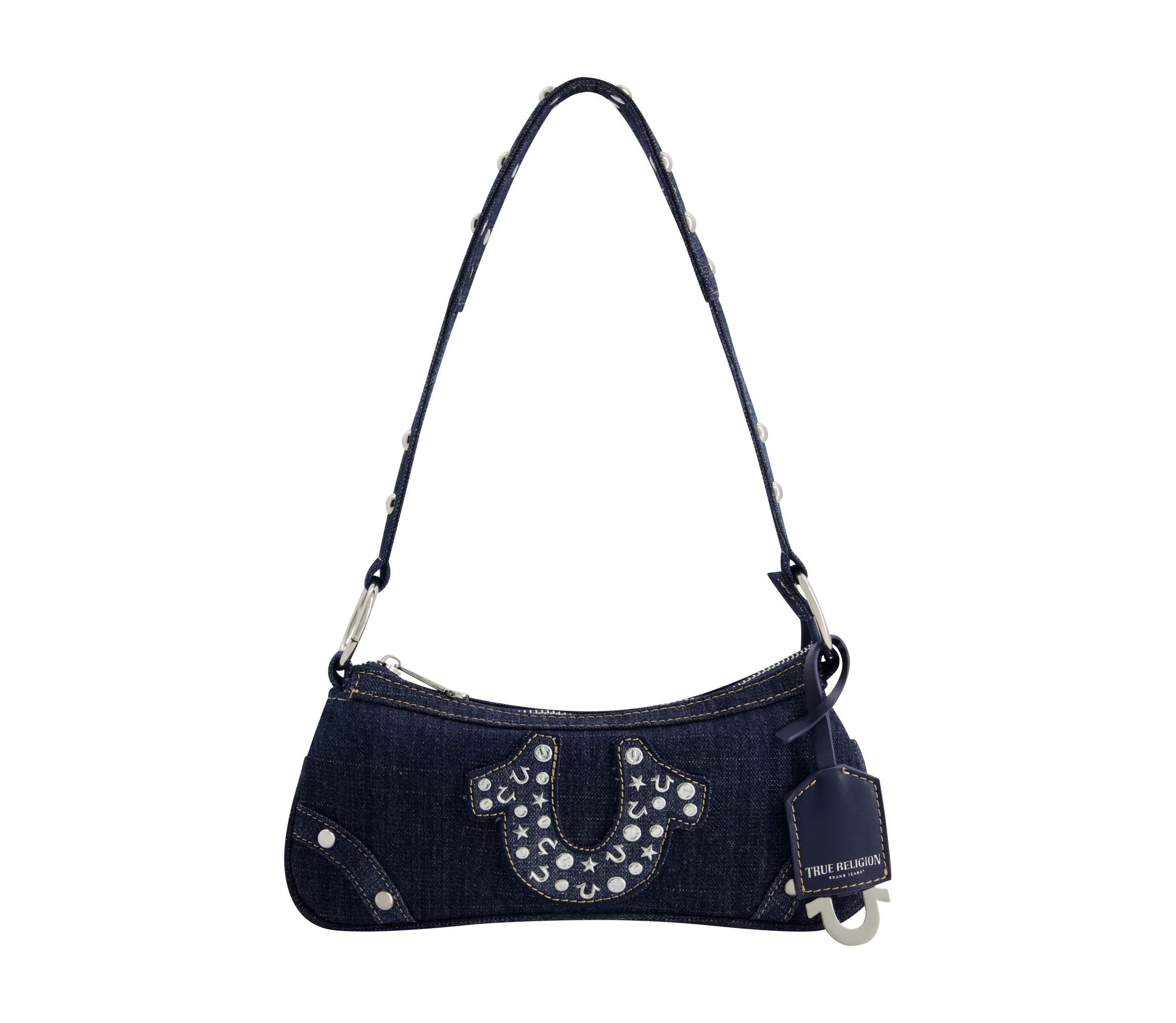 STUDDED HORSESHOE DE True Religion Horseshoe Denim shoulder bag