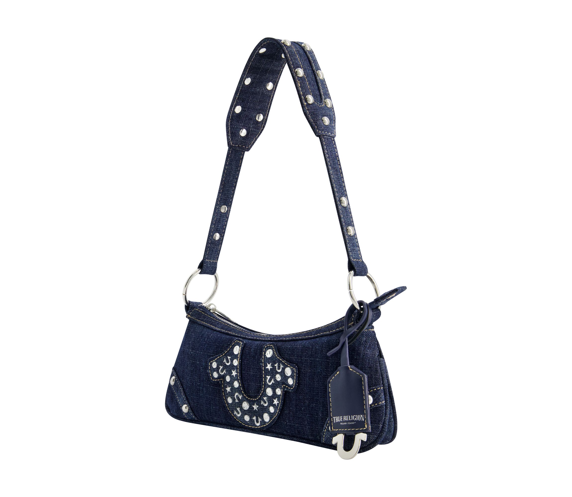 STUDDED HORSESHOE DE True Religion Horseshoe Denim shoulder bag