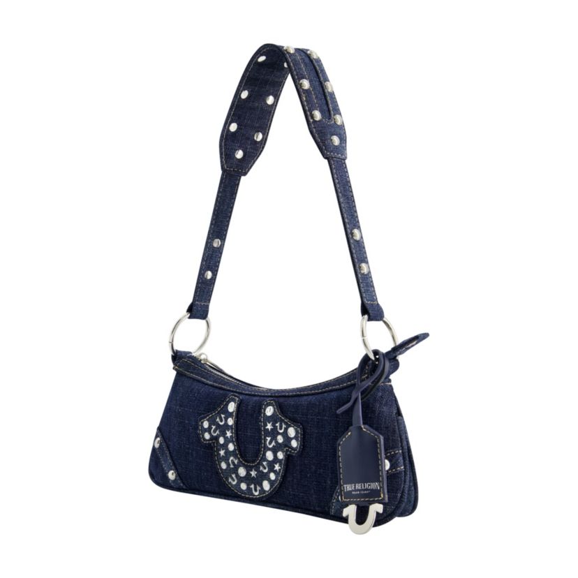 STUDDED HORSESHOE DE True Religion Horseshoe Denim shoulder bag