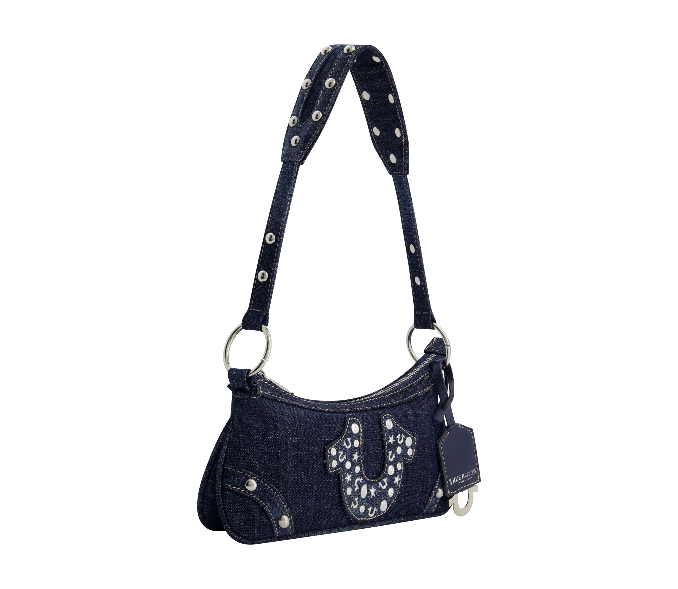 STUDDED HORSESHOE DE True Religion Horseshoe Denim shoulder bag