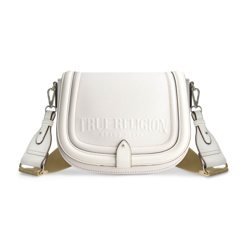 True Religion Distressed Logo Denim Saddle Bag
