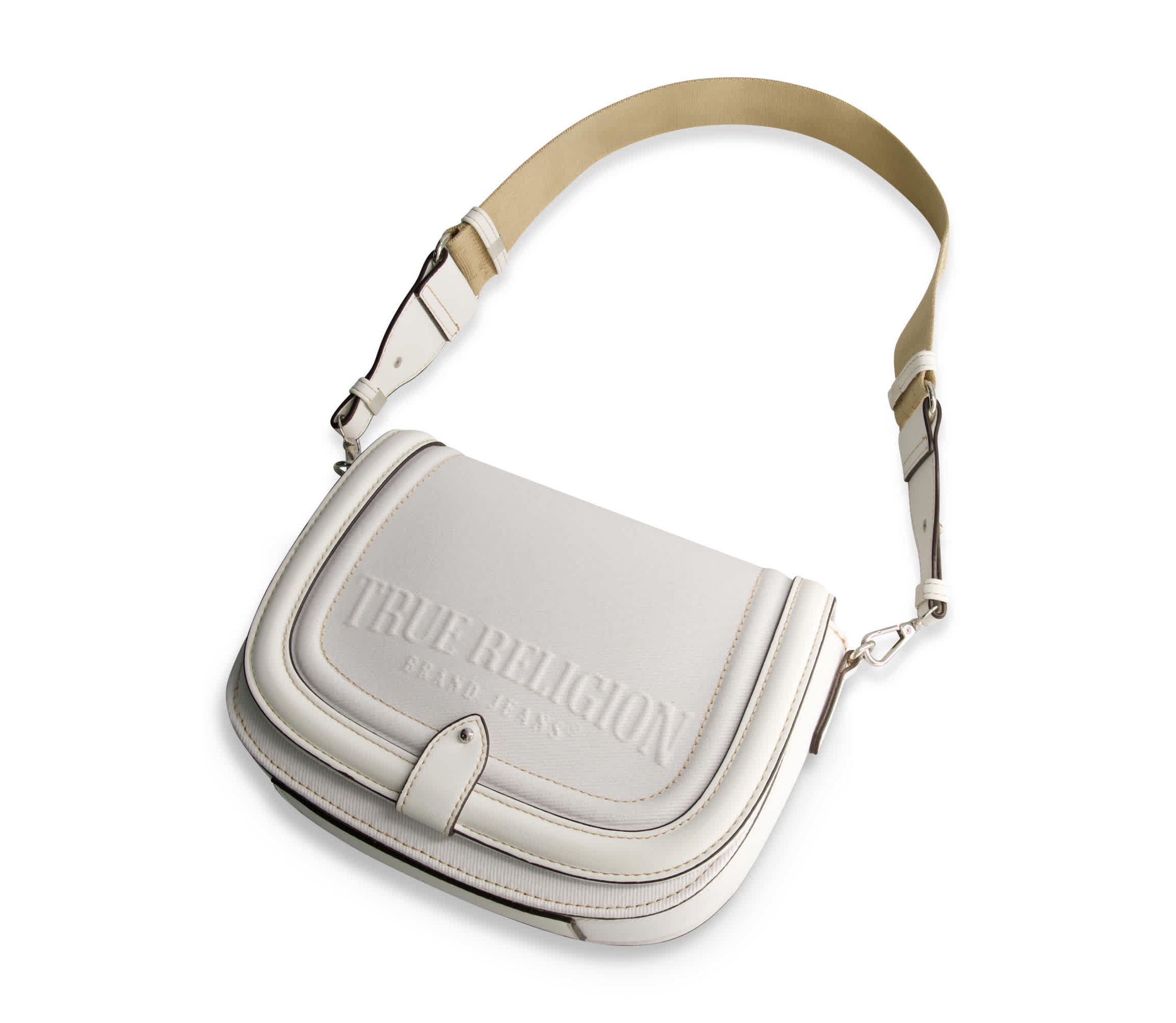 True Religion Distressed Logo Denim Saddle Bag