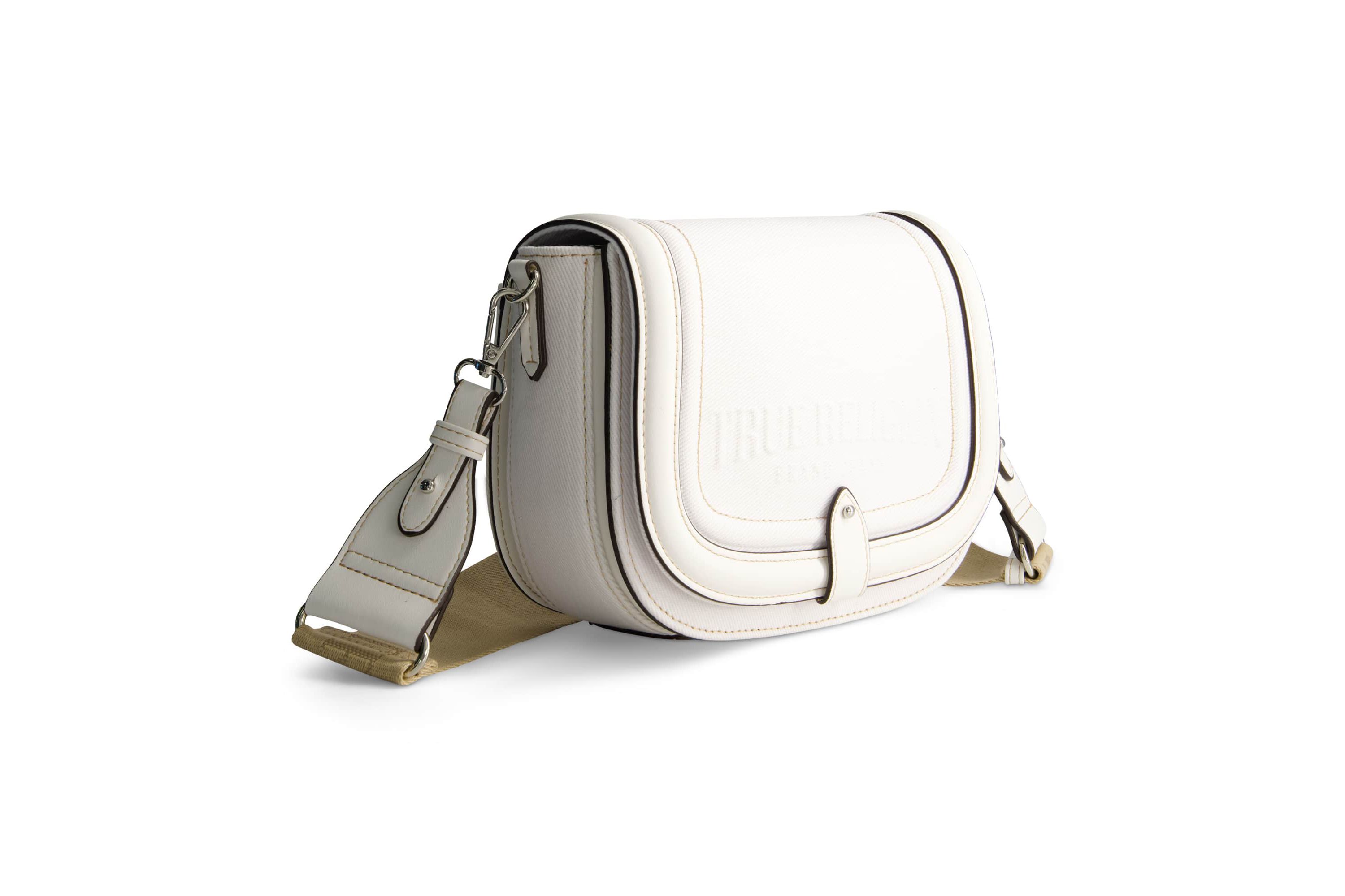 True Religion Distressed Logo Denim Saddle Bag
