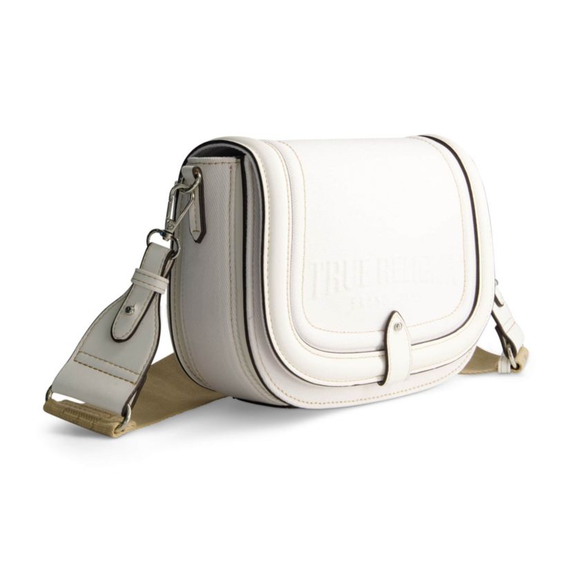 True Religion Distressed Logo Denim Saddle Bag