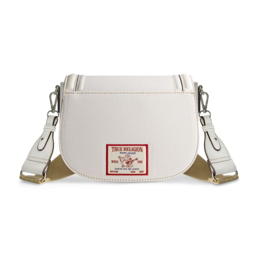 True Religion Distressed Logo Denim Saddle Bag