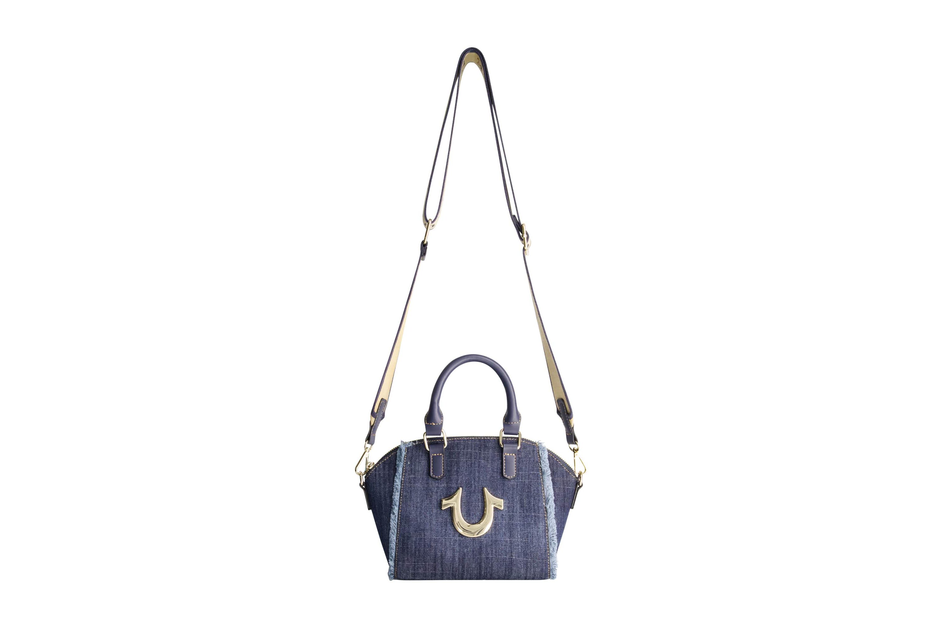 True Religion Frayed Denim Horseshoe Satchel