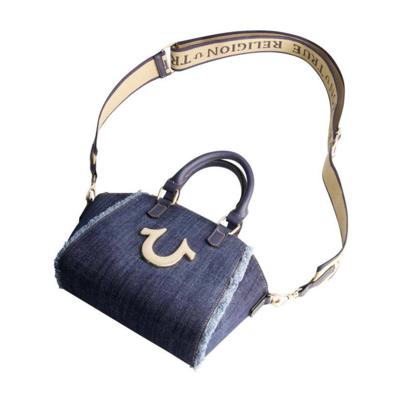 True Religion Frayed Denim Horseshoe Satchel