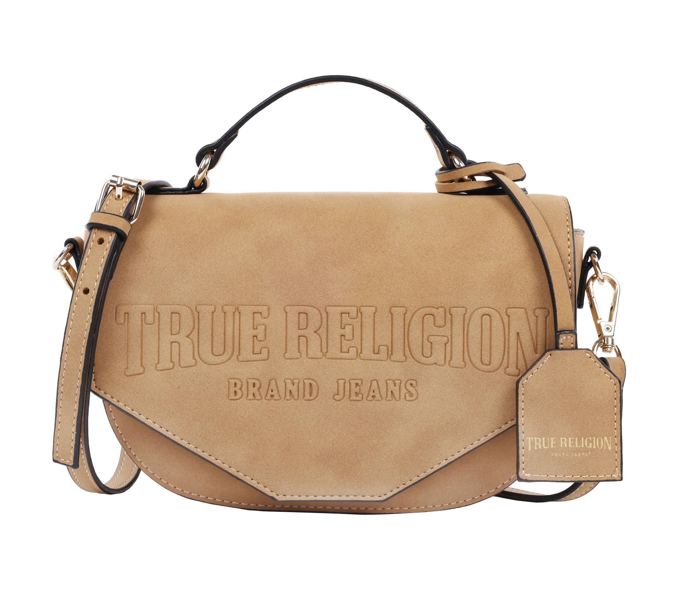 True Religion Trapunto Logo Suede Flap Crossbody