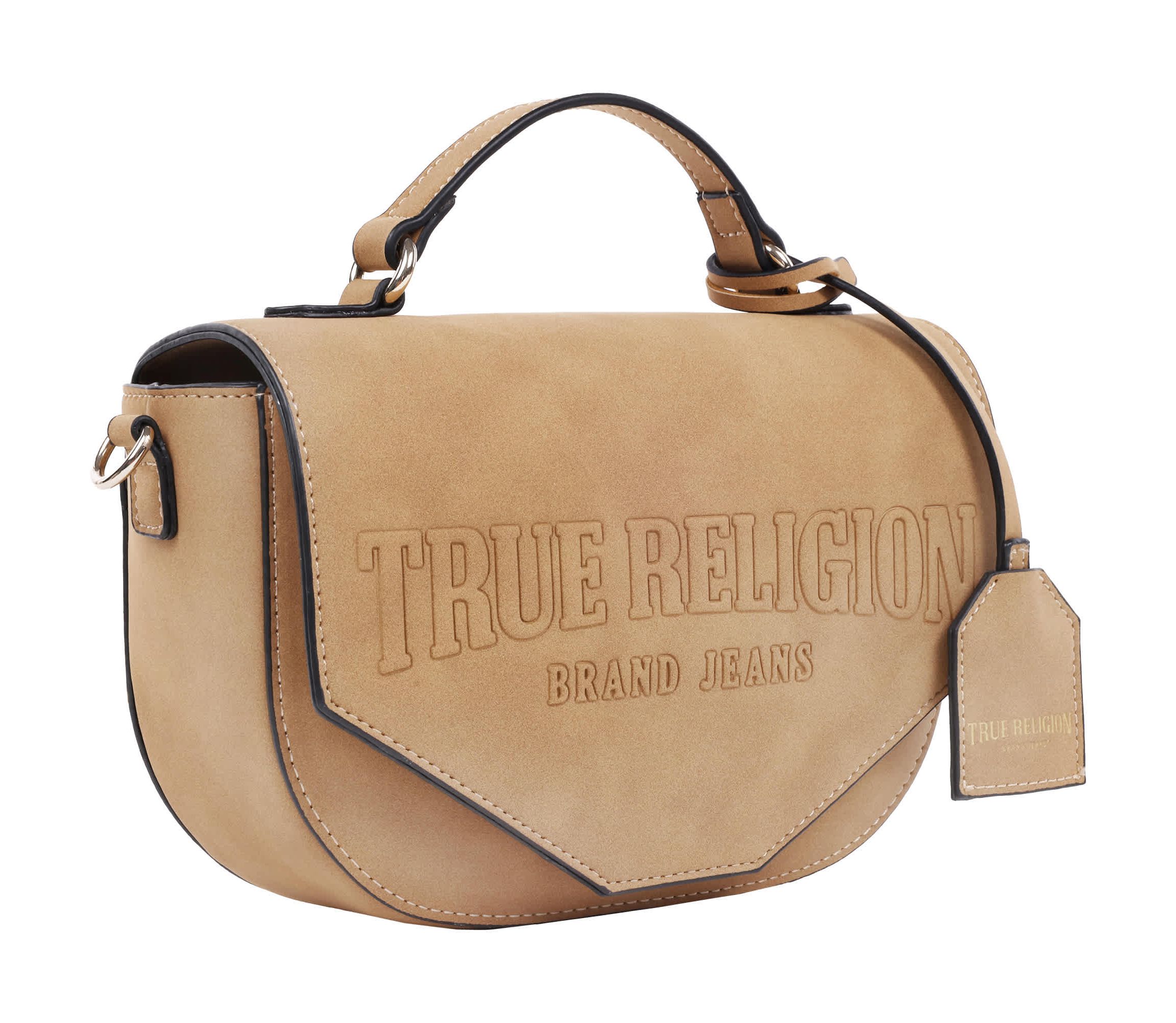 True Religion Trapunto Logo Suede Flap Crossbody