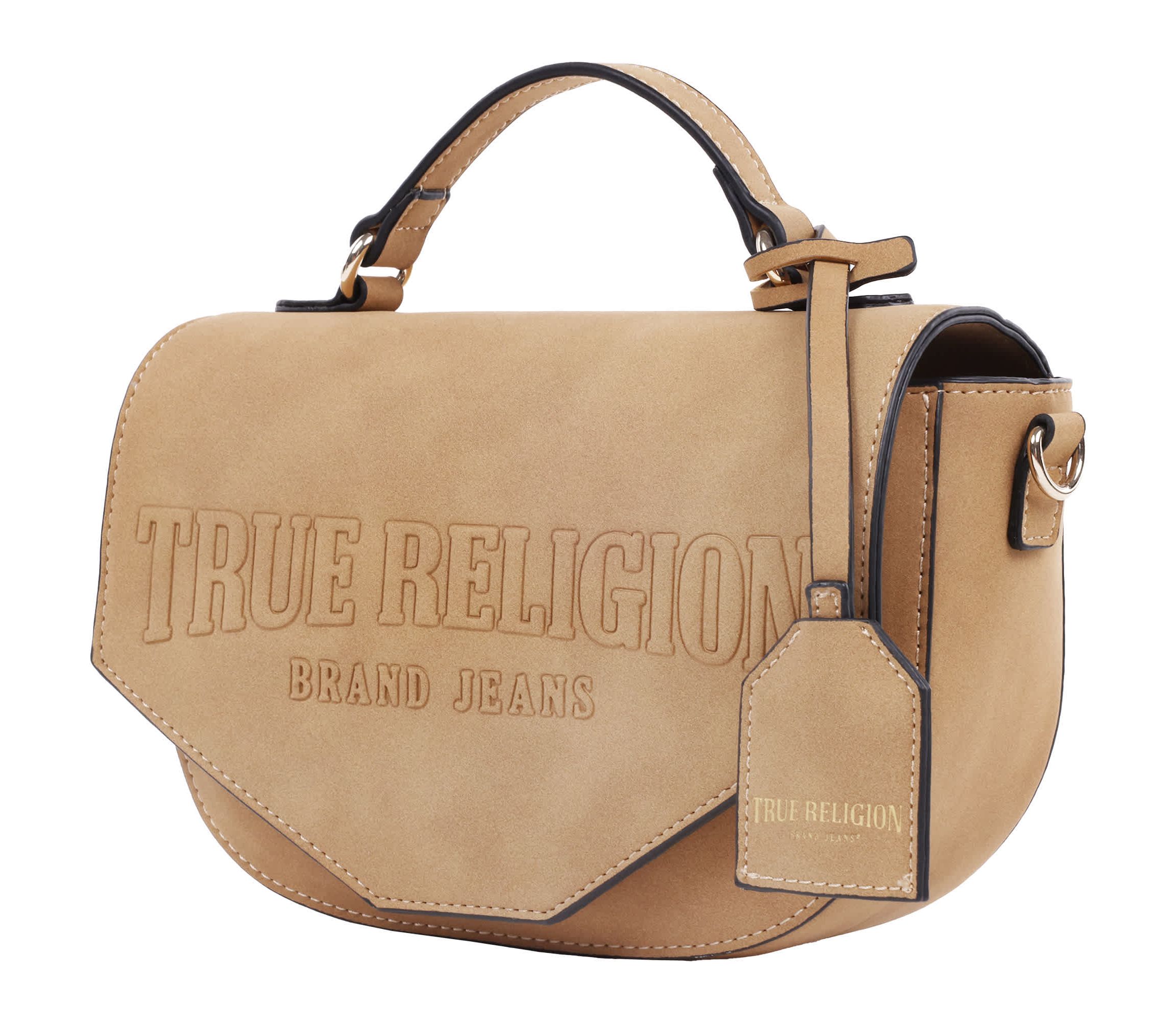 True Religion Trapunto Logo Suede Flap Crossbody