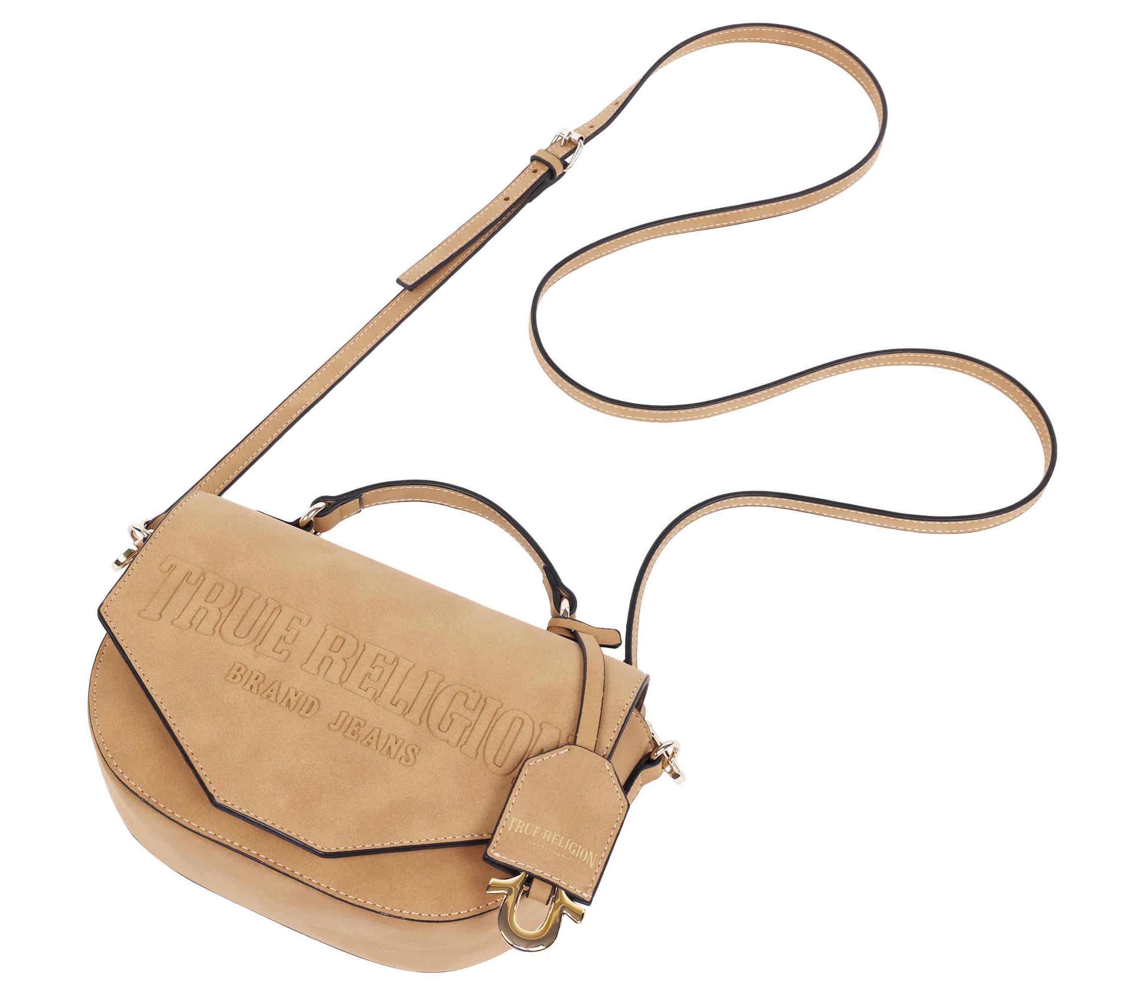 True Religion Trapunto Logo Suede Flap Crossbody