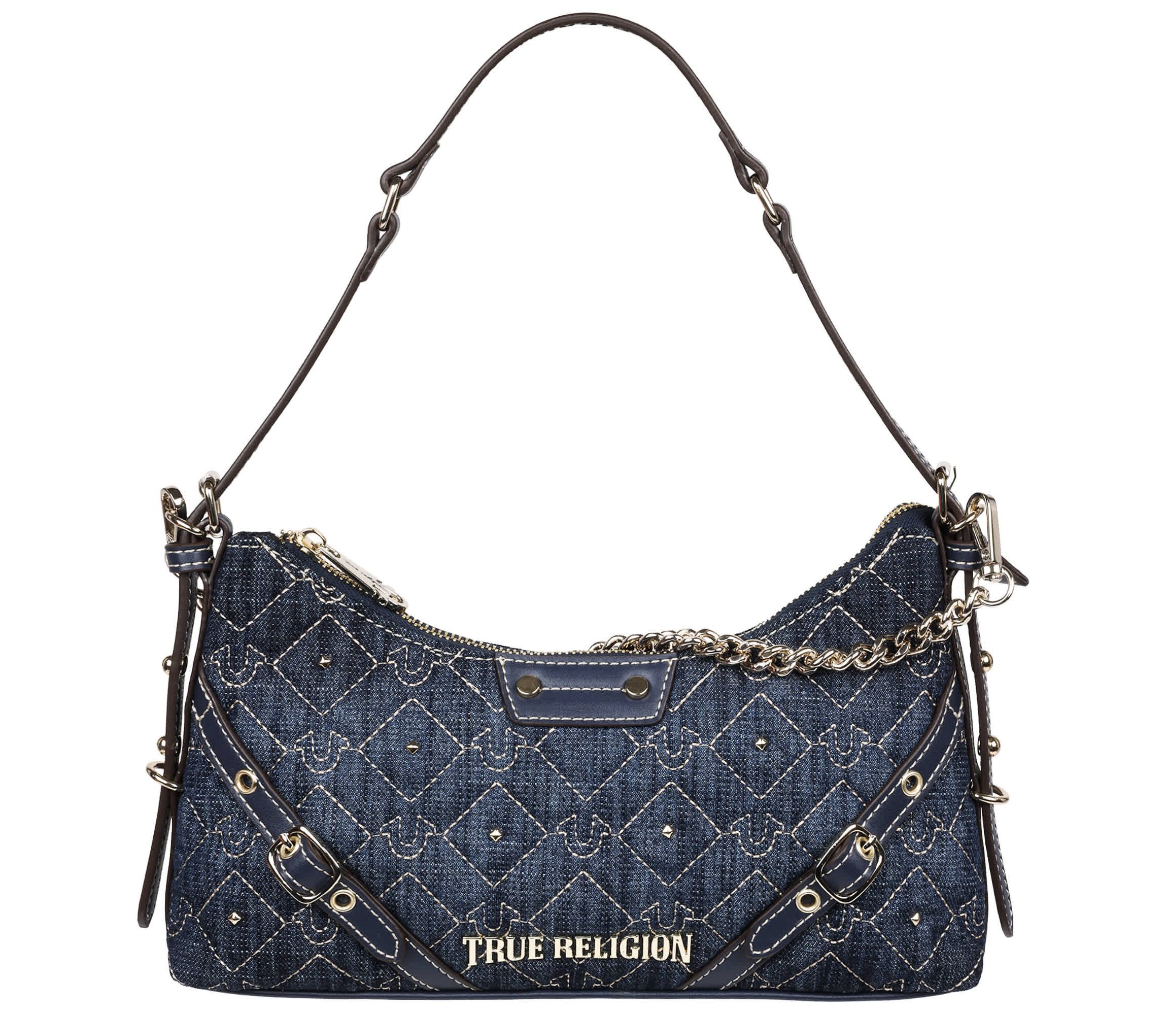 True Religion Studded Denim Chain Shoulder Bag
