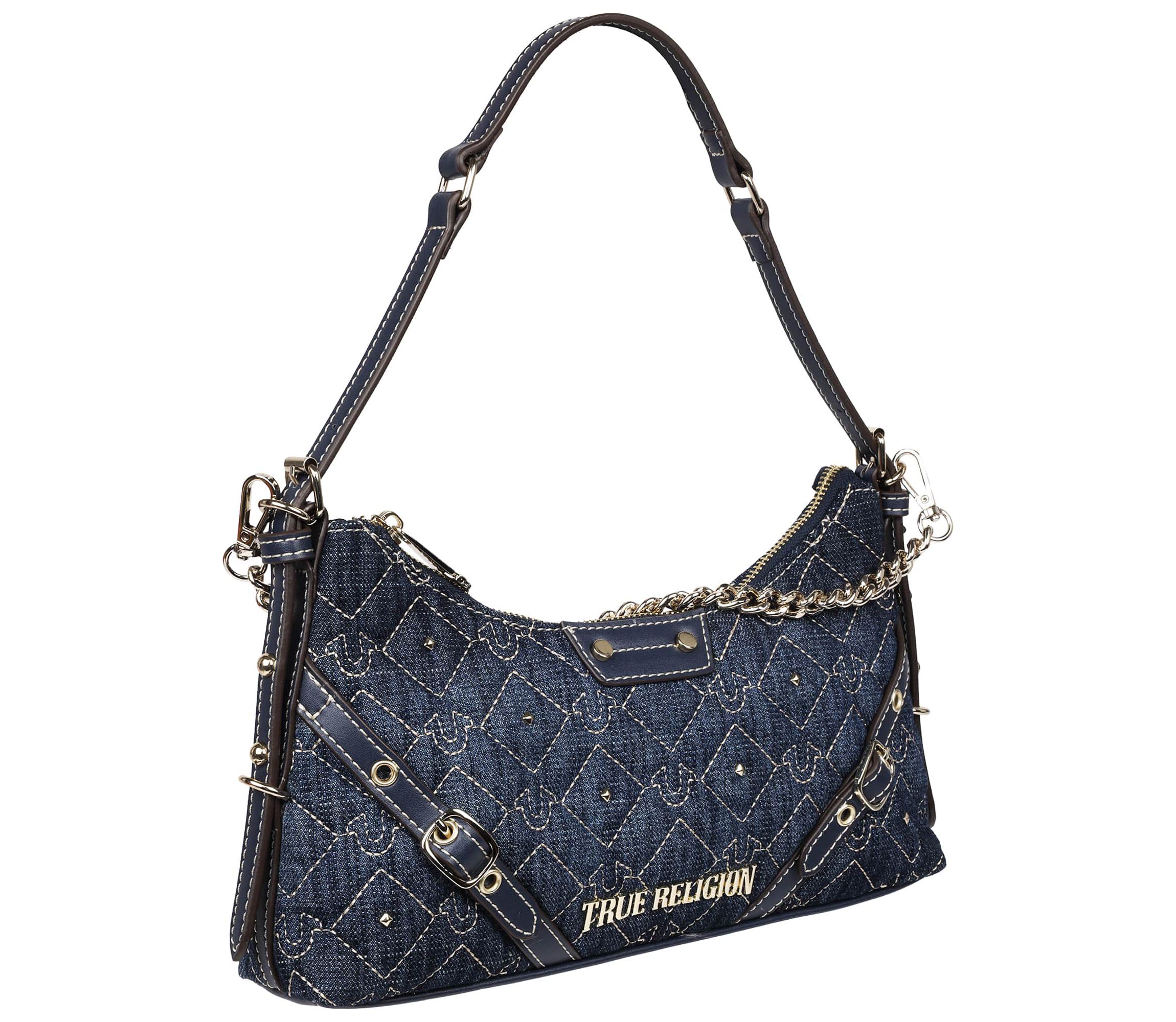 True Religion Studded Denim Chain Shoulder Bag