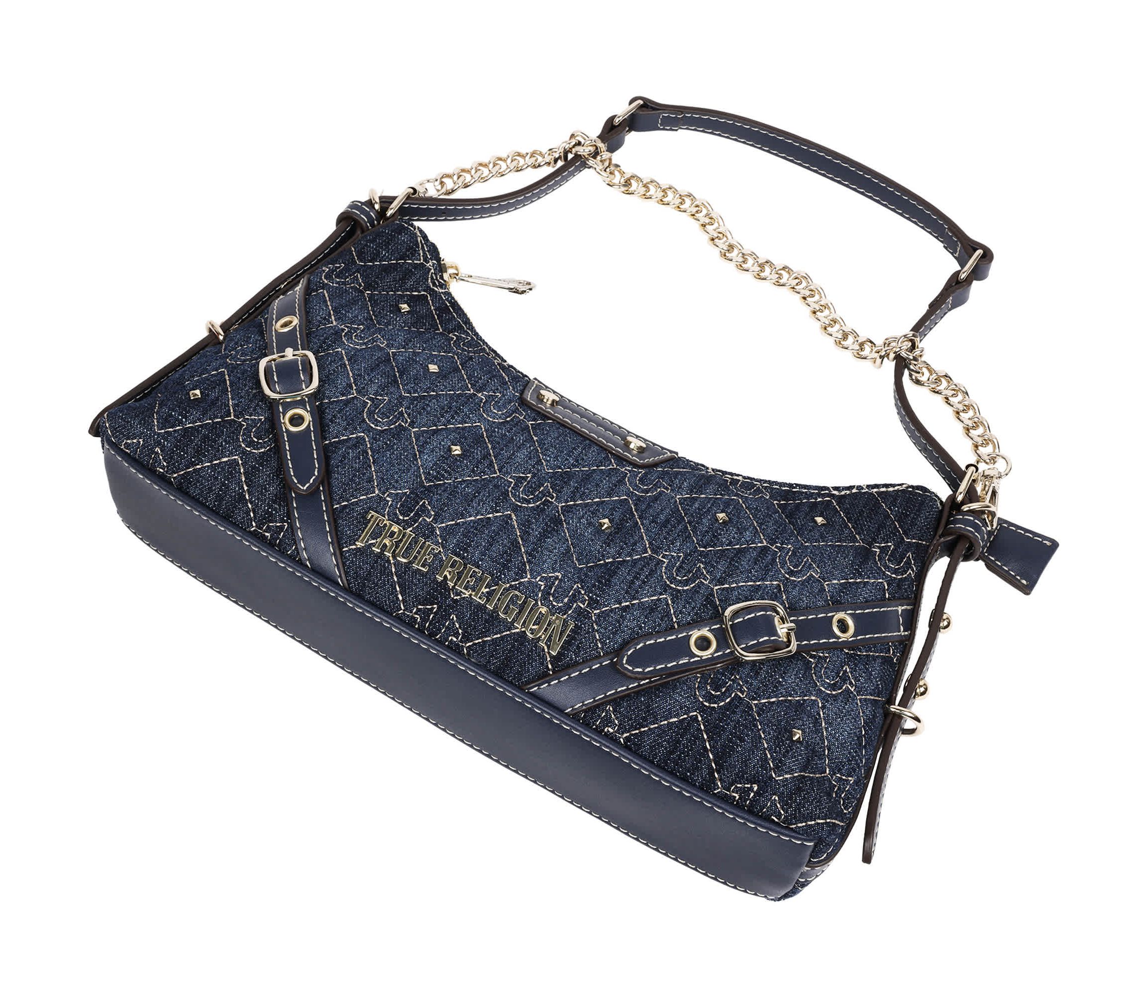 True Religion Studded Denim Chain Shoulder Bag