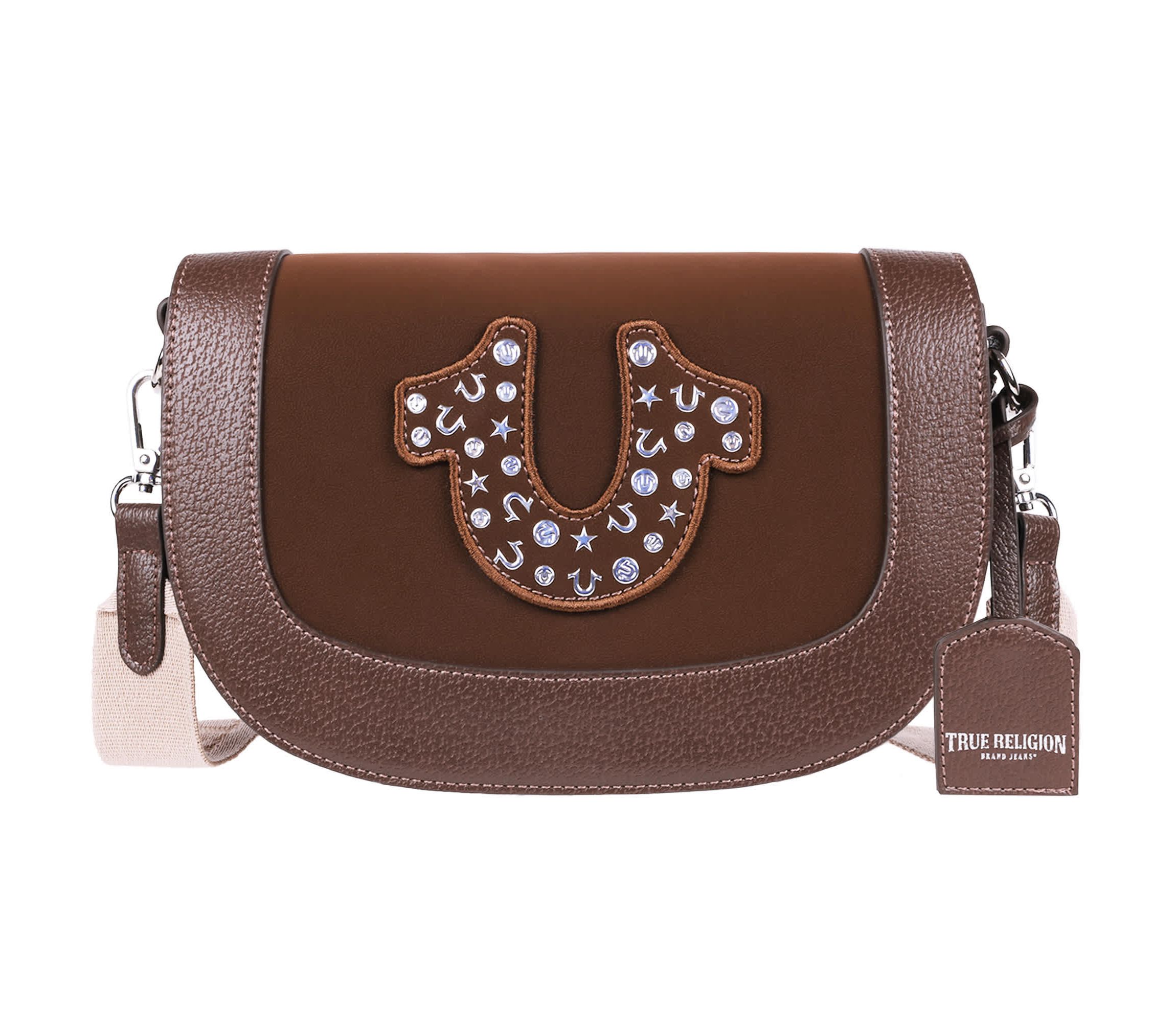 True Religion Studded Horseshoe Suede Flap Crossbody