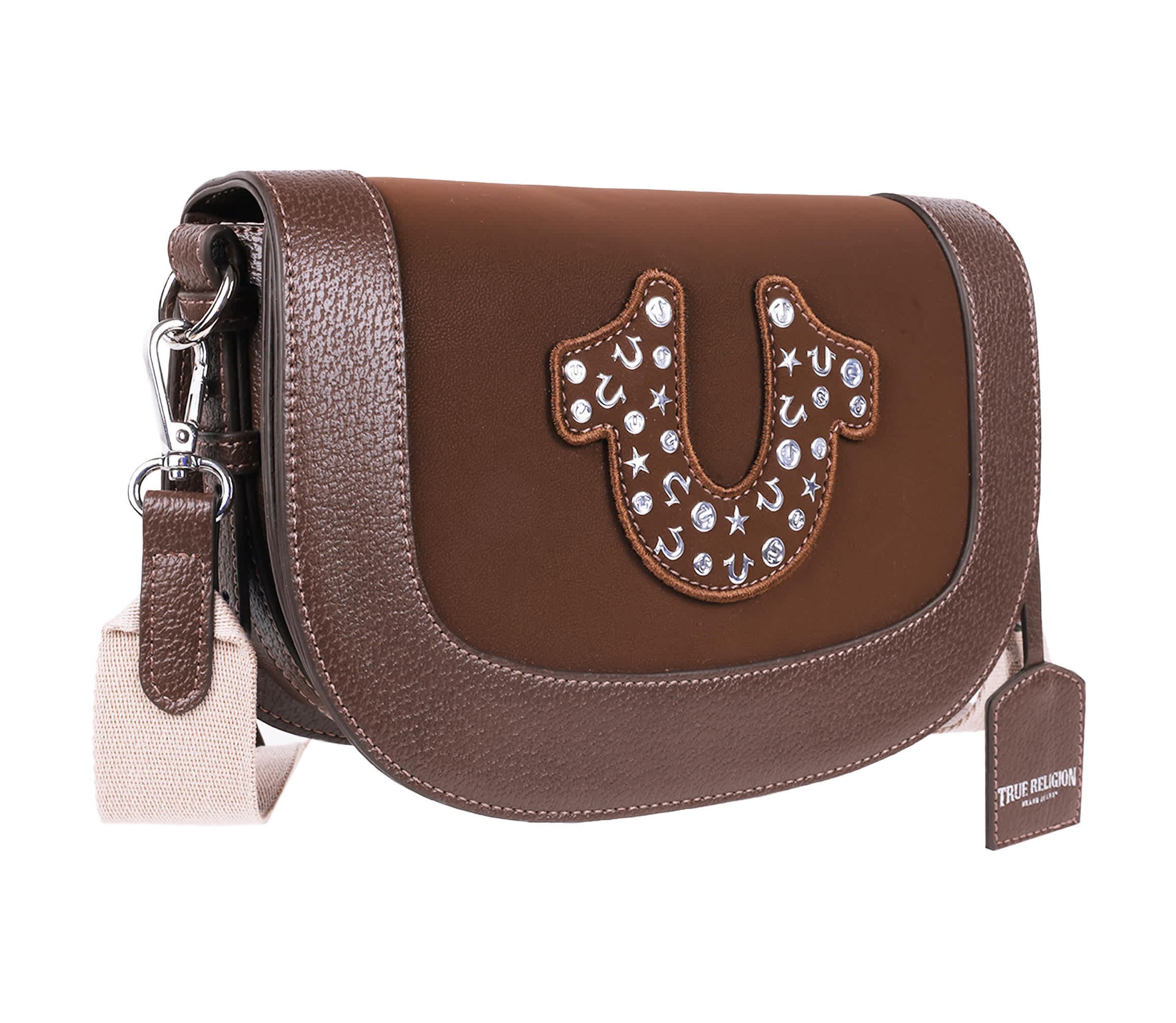 True Religion Studded Horseshoe Suede Flap Crossbody