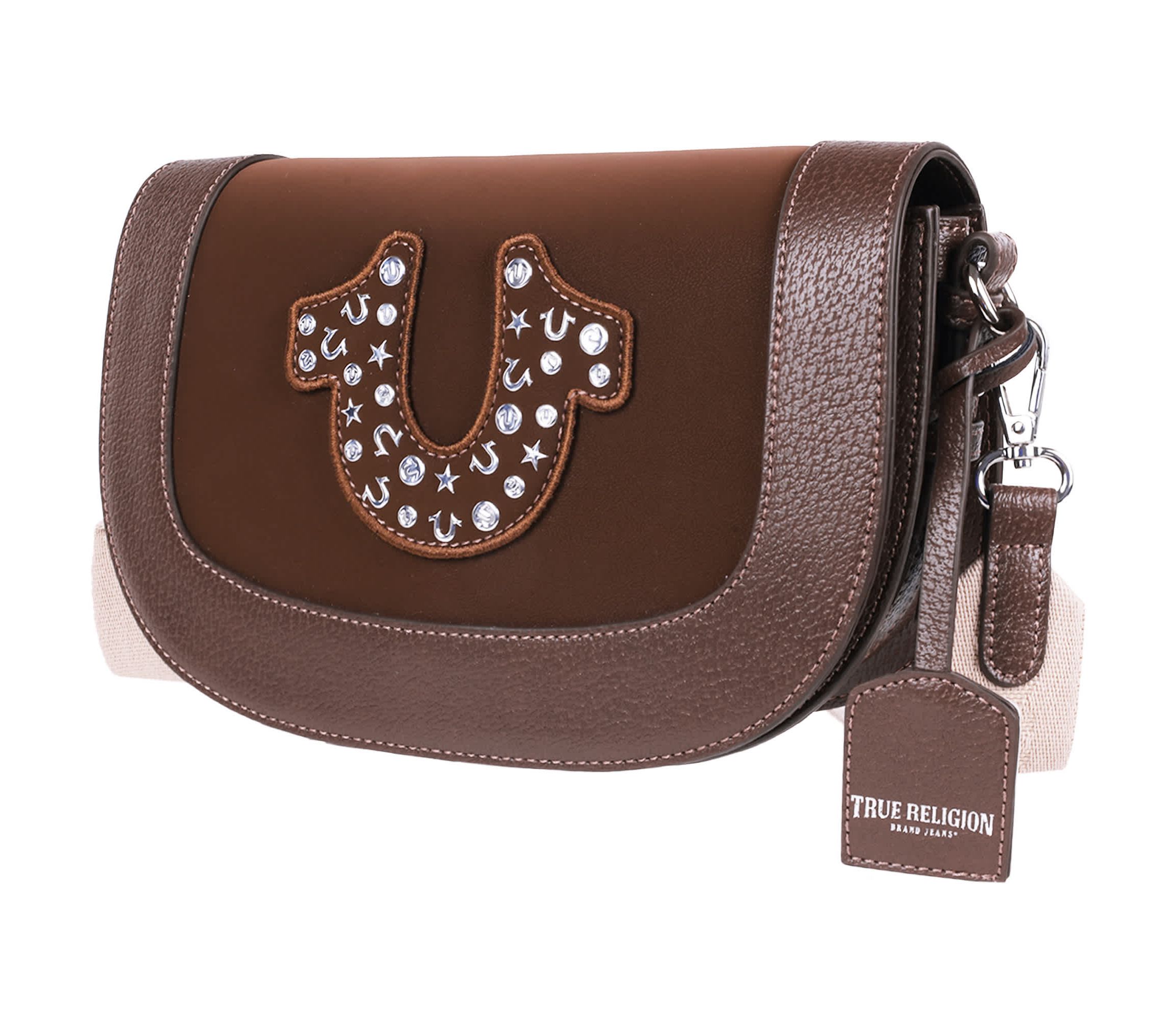 True Religion Studded Horseshoe Suede Flap Crossbody