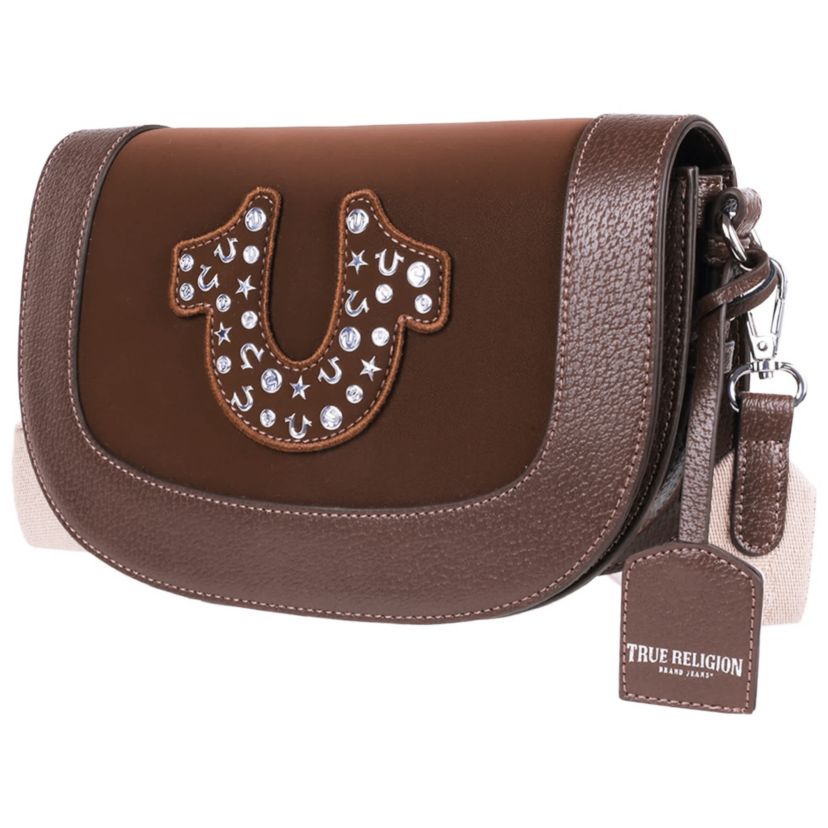 True Religion Studded Horseshoe Suede Flap Crossbody
